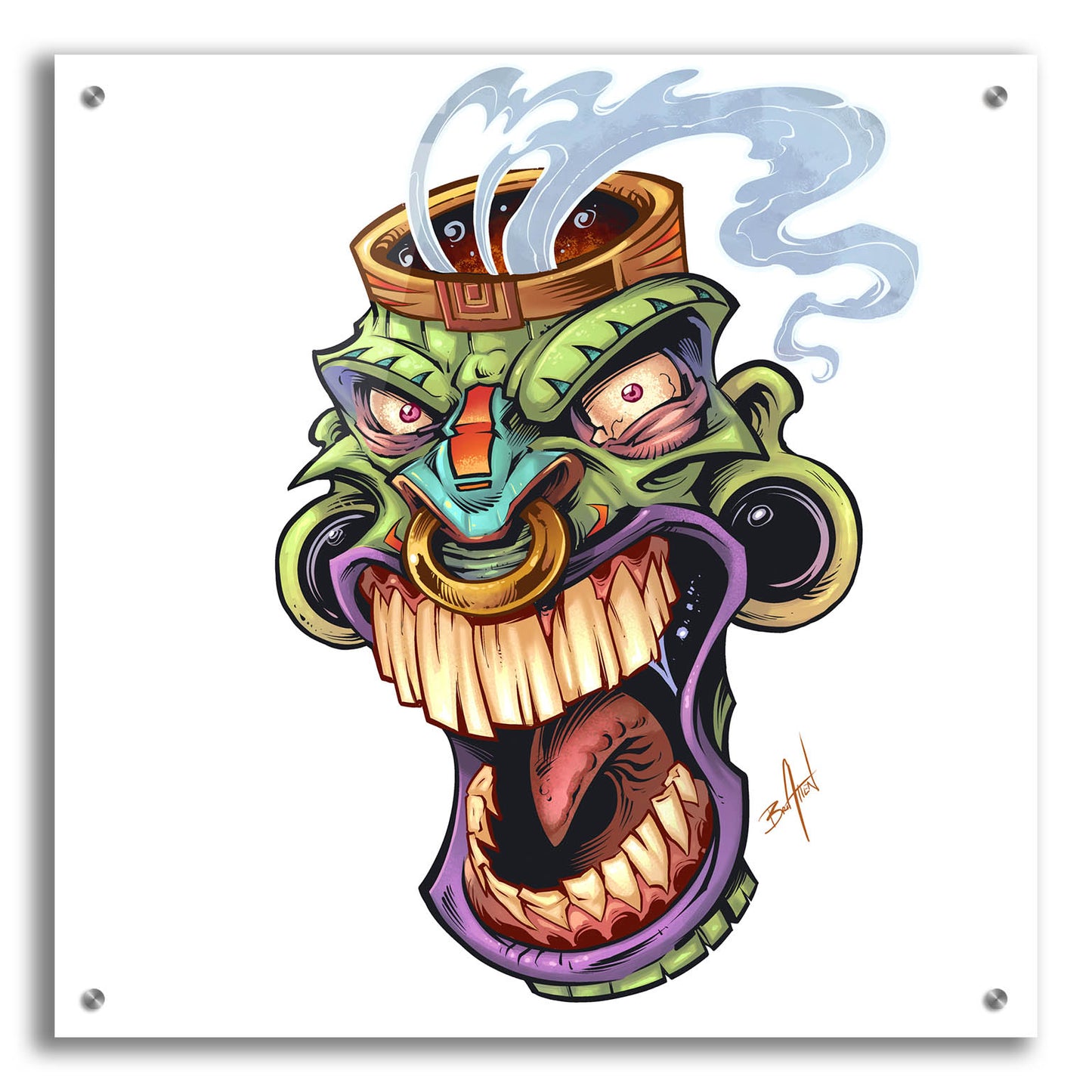 Epic Art 'Tiki Head 2 Screaming' by Flyland Designs, Acrylic Glass Wall Art,24x24