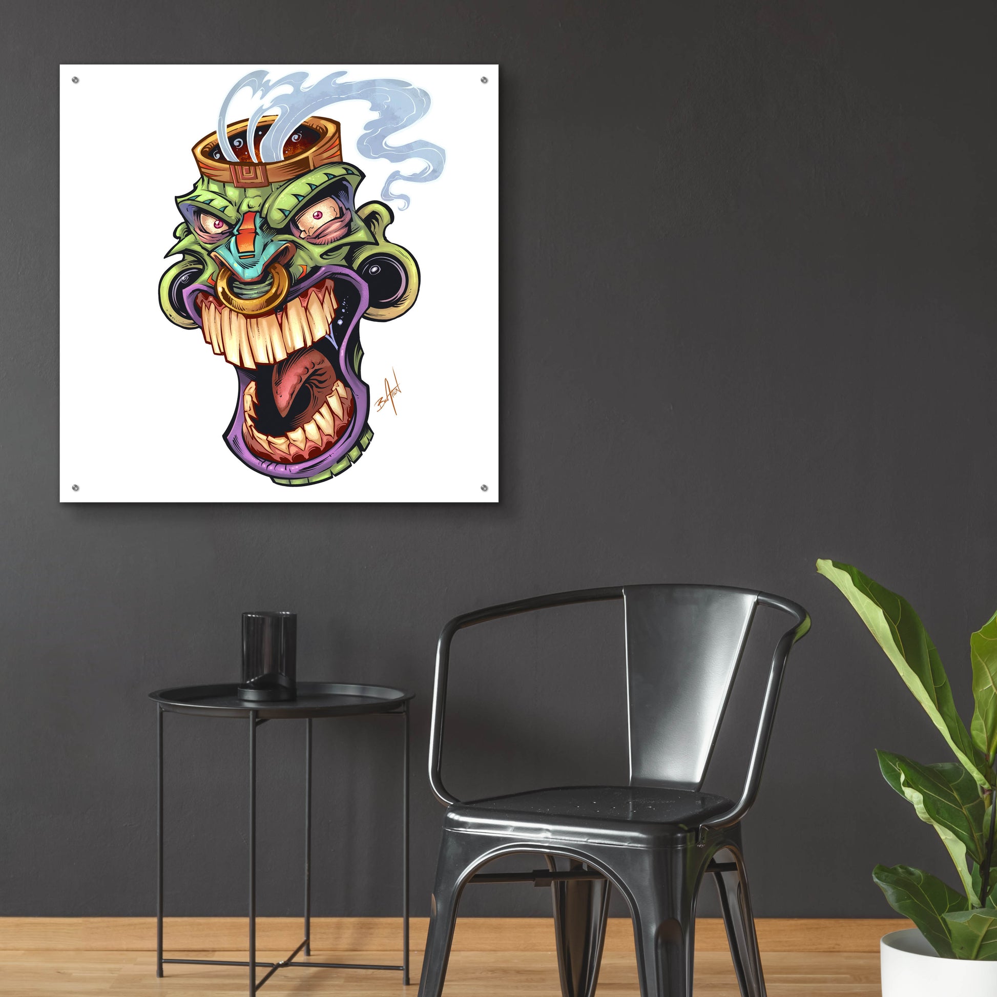 Epic Art 'Tiki Head 2 Screaming' by Flyland Designs, Acrylic Glass Wall Art,36x36