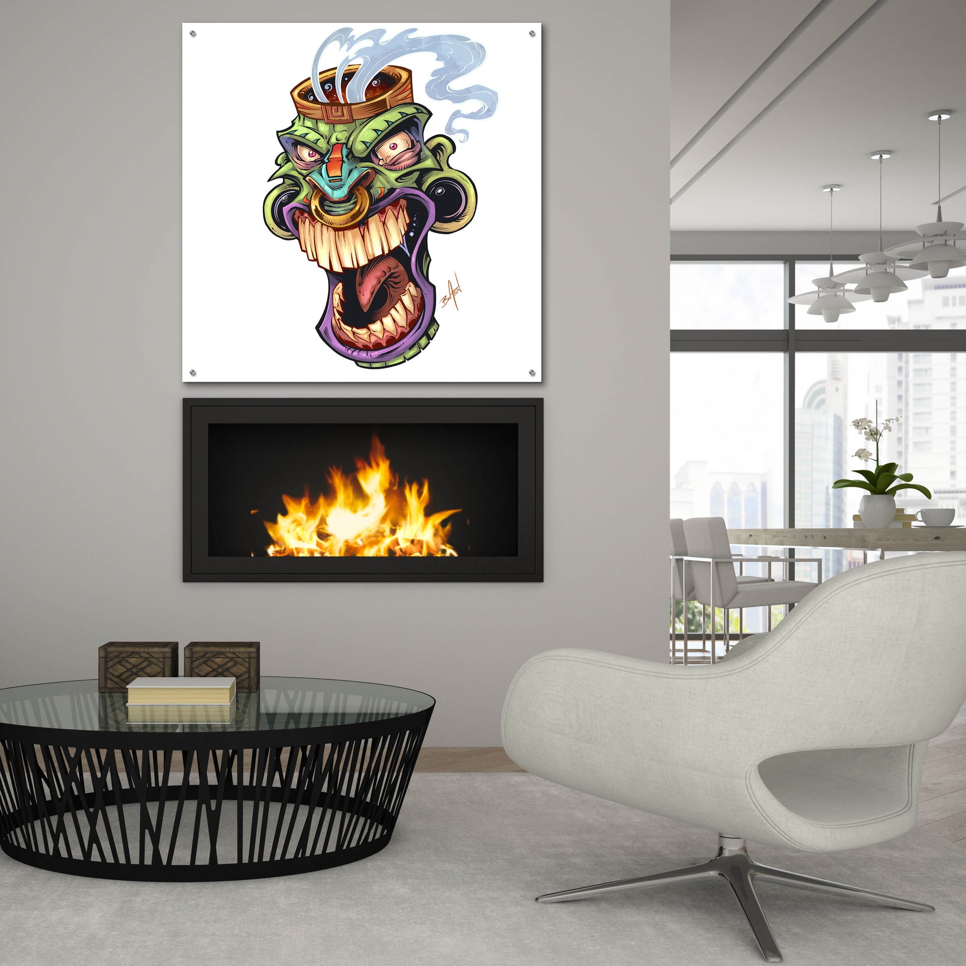 Epic Art 'Tiki Head 2 Screaming' by Flyland Designs, Acrylic Glass Wall Art,36x36