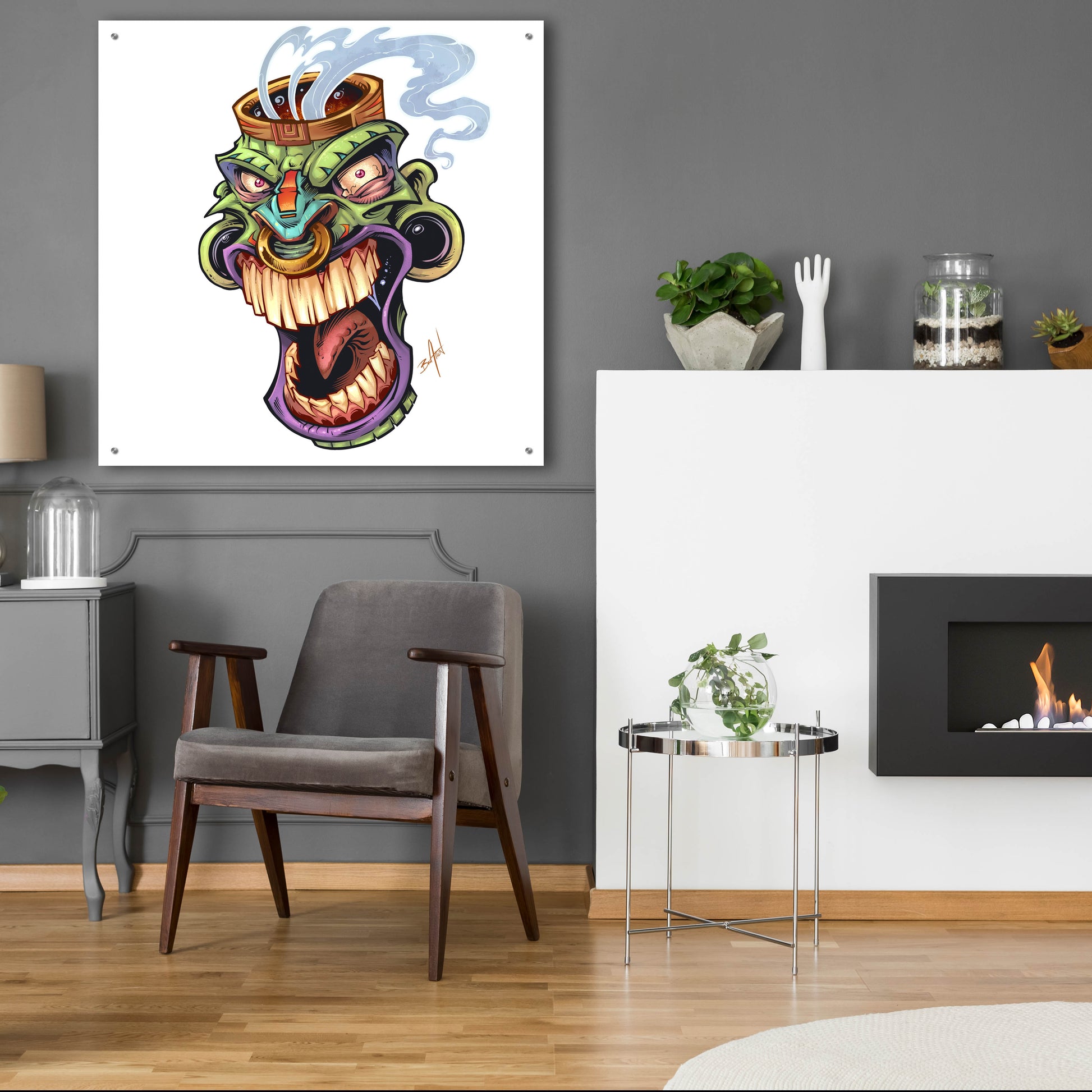 Epic Art 'Tiki Head 2 Screaming' by Flyland Designs, Acrylic Glass Wall Art,36x36