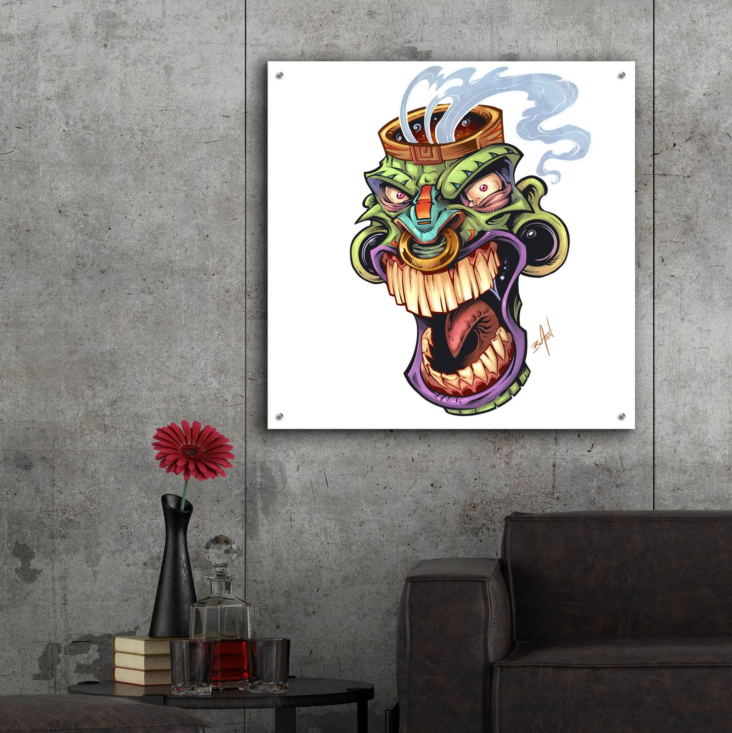 Epic Art 'Tiki Head 2 Screaming' by Flyland Designs, Acrylic Glass Wall Art,36x36