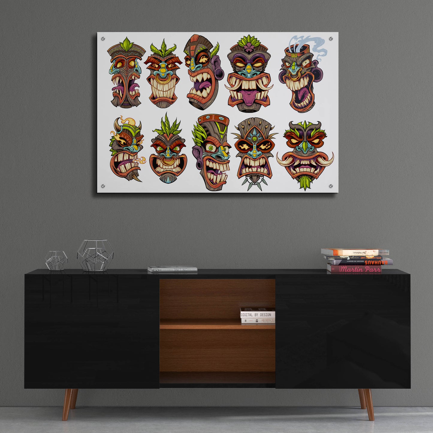 Epic Art 'Tiki Heads Flat' by Flyland Designs, Acrylic Glass Wall Art,36x24