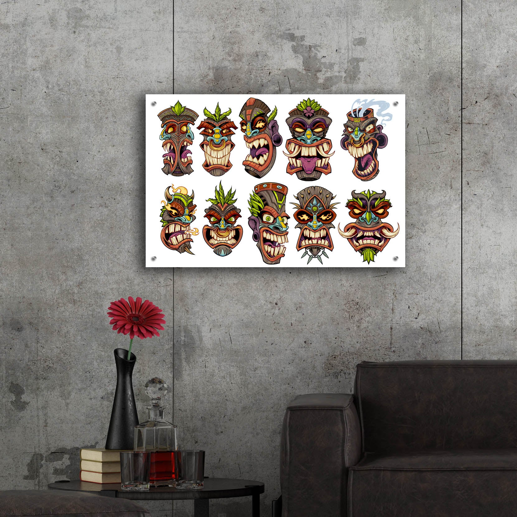 Epic Art 'Tiki Heads Flat' by Flyland Designs, Acrylic Glass Wall Art,36x24