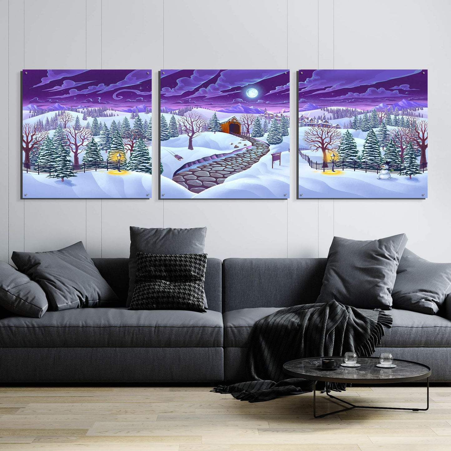 Epic Art 'Christmas Woods' by Flyland Designs, Acrylic Glass Wall Art, 3 Piece Set,108x36