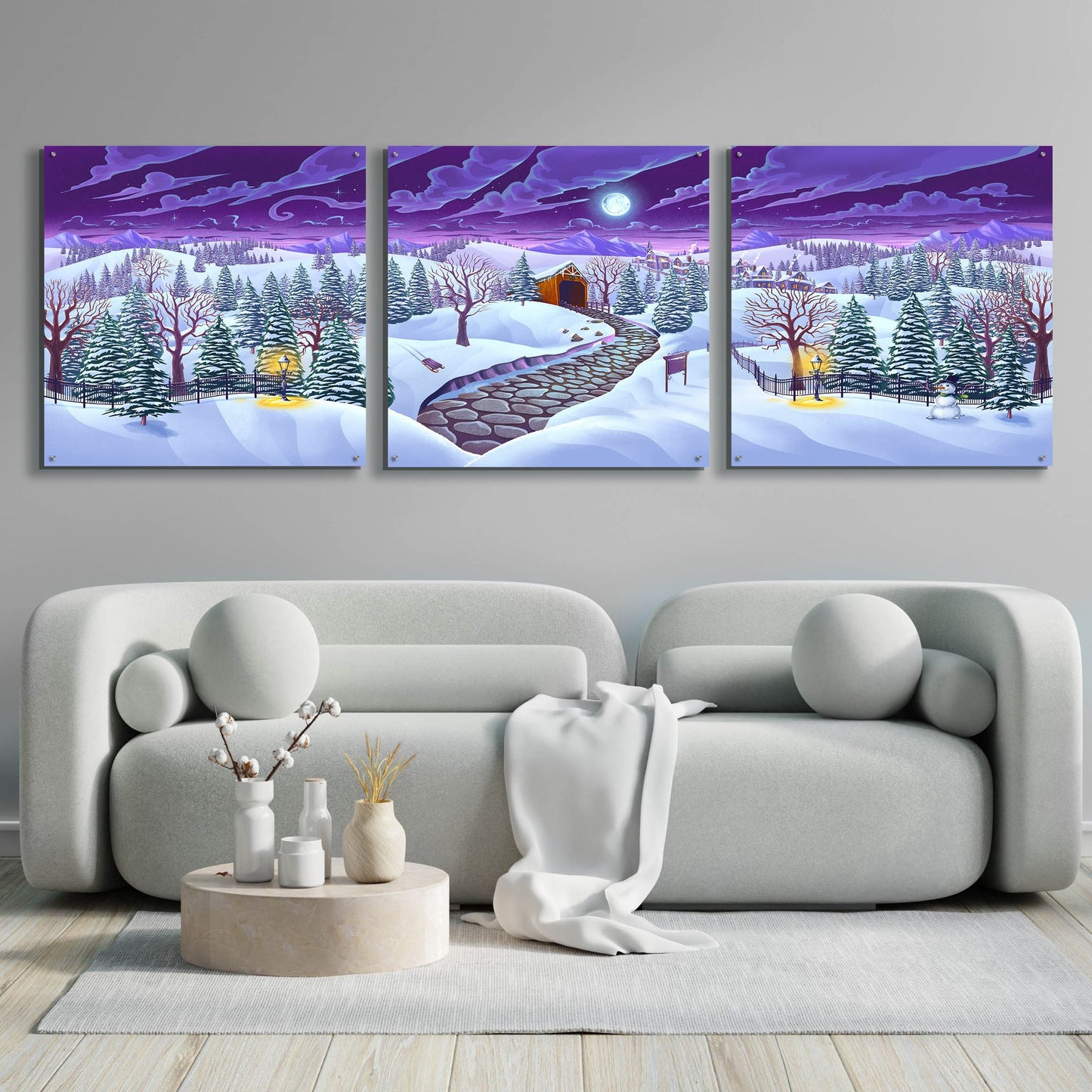 Epic Art 'Christmas Woods' by Flyland Designs, Acrylic Glass Wall Art, 3 Piece Set,108x36