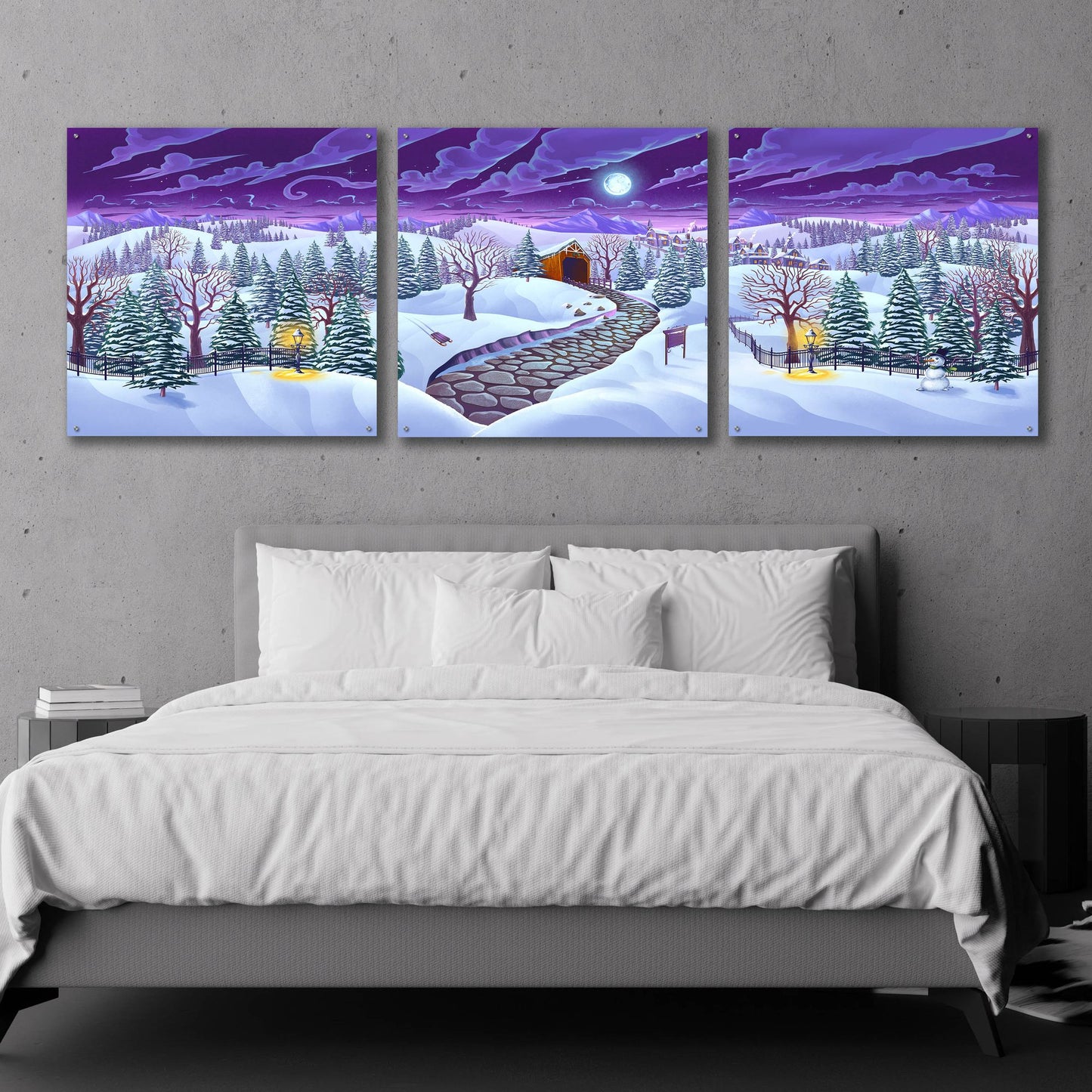 Epic Art 'Christmas Woods' by Flyland Designs, Acrylic Glass Wall Art, 3 Piece Set,108x36