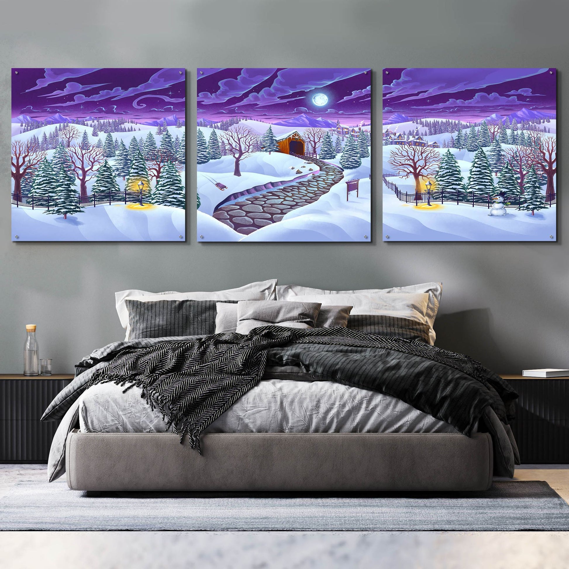 Epic Art 'Christmas Woods' by Flyland Designs, Acrylic Glass Wall Art, 3 Piece Set,108x36