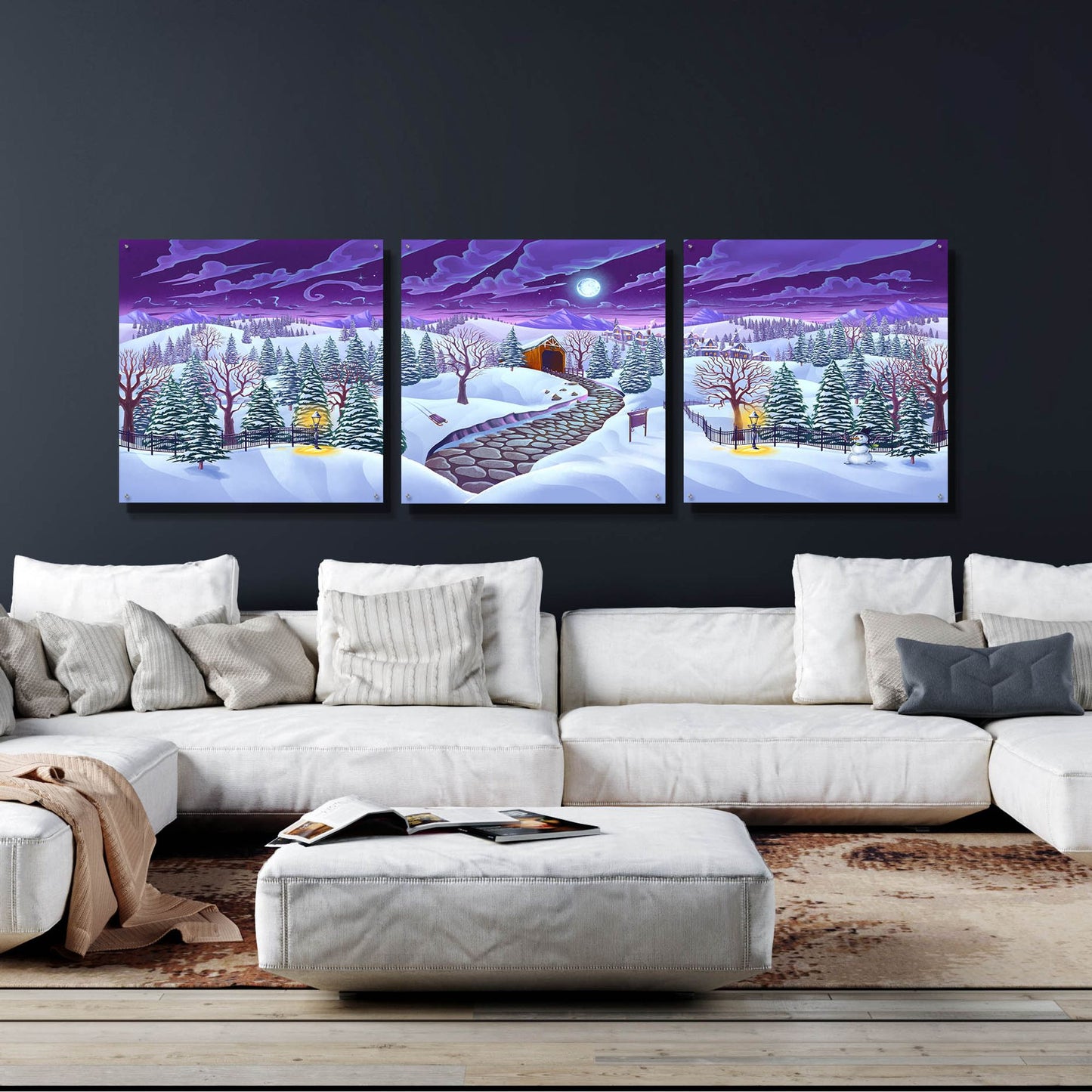 Epic Art 'Christmas Woods' by Flyland Designs, Acrylic Glass Wall Art, 3 Piece Set,108x36