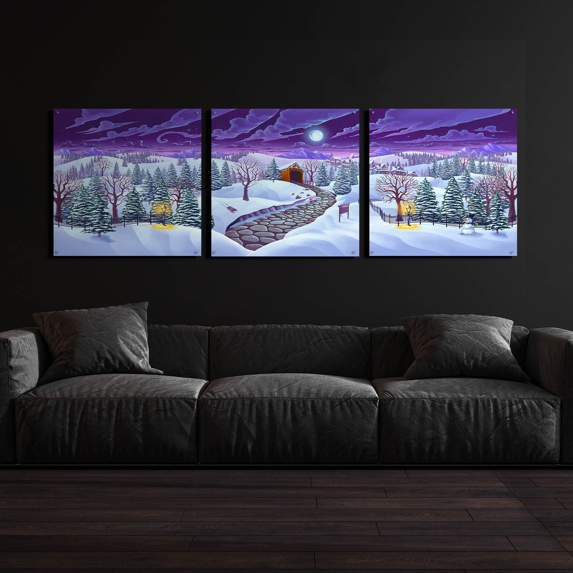 Epic Art 'Christmas Woods' by Flyland Designs, Acrylic Glass Wall Art, 3 Piece Set,108x36