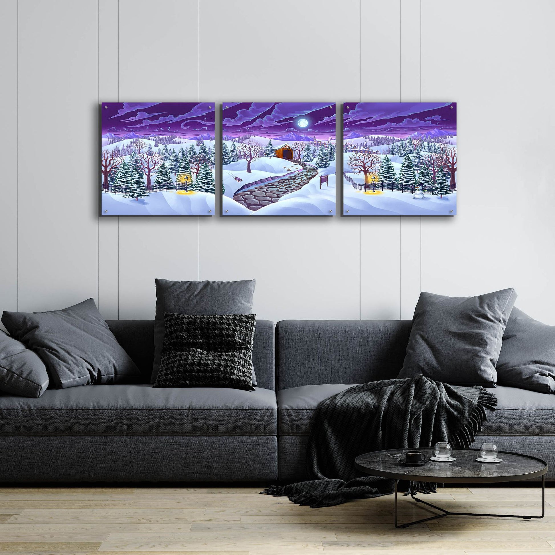 Epic Art 'Christmas Woods' by Flyland Designs, Acrylic Glass Wall Art, 3 Piece Set,72x24