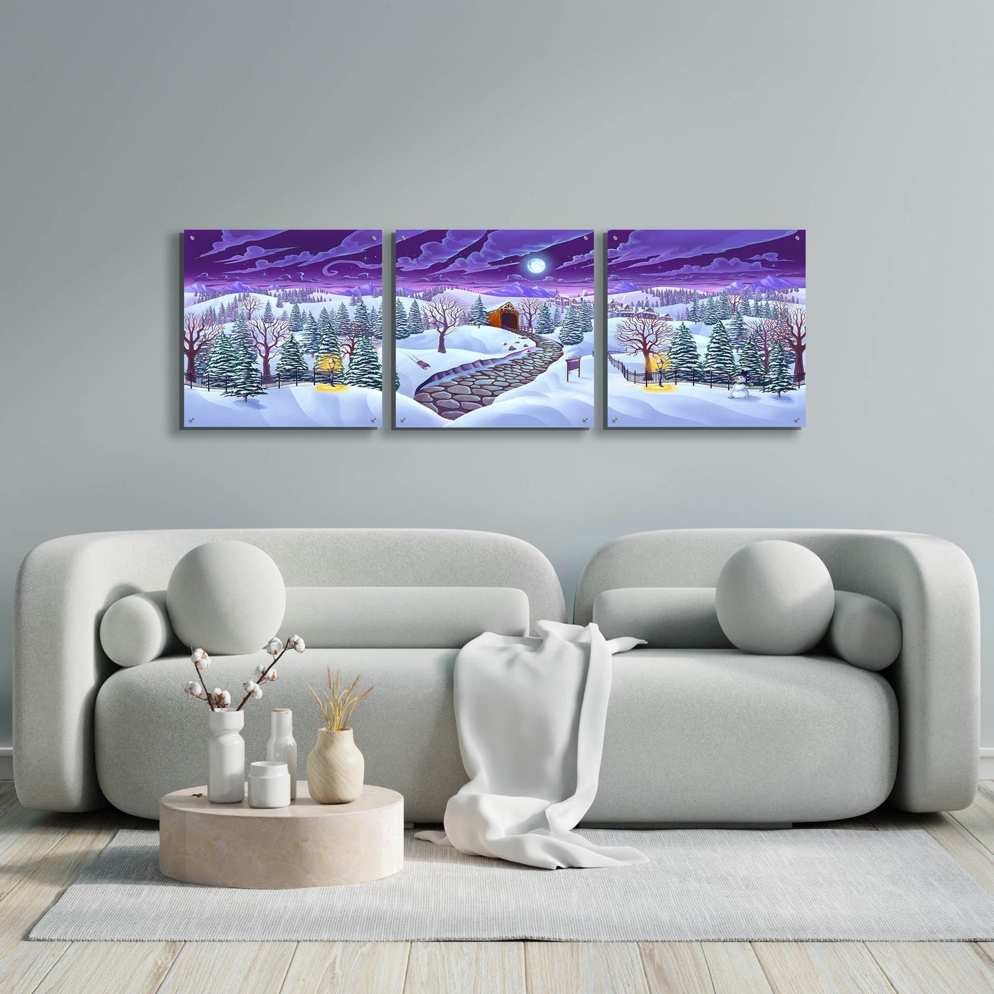 Epic Art 'Christmas Woods' by Flyland Designs, Acrylic Glass Wall Art, 3 Piece Set,72x24