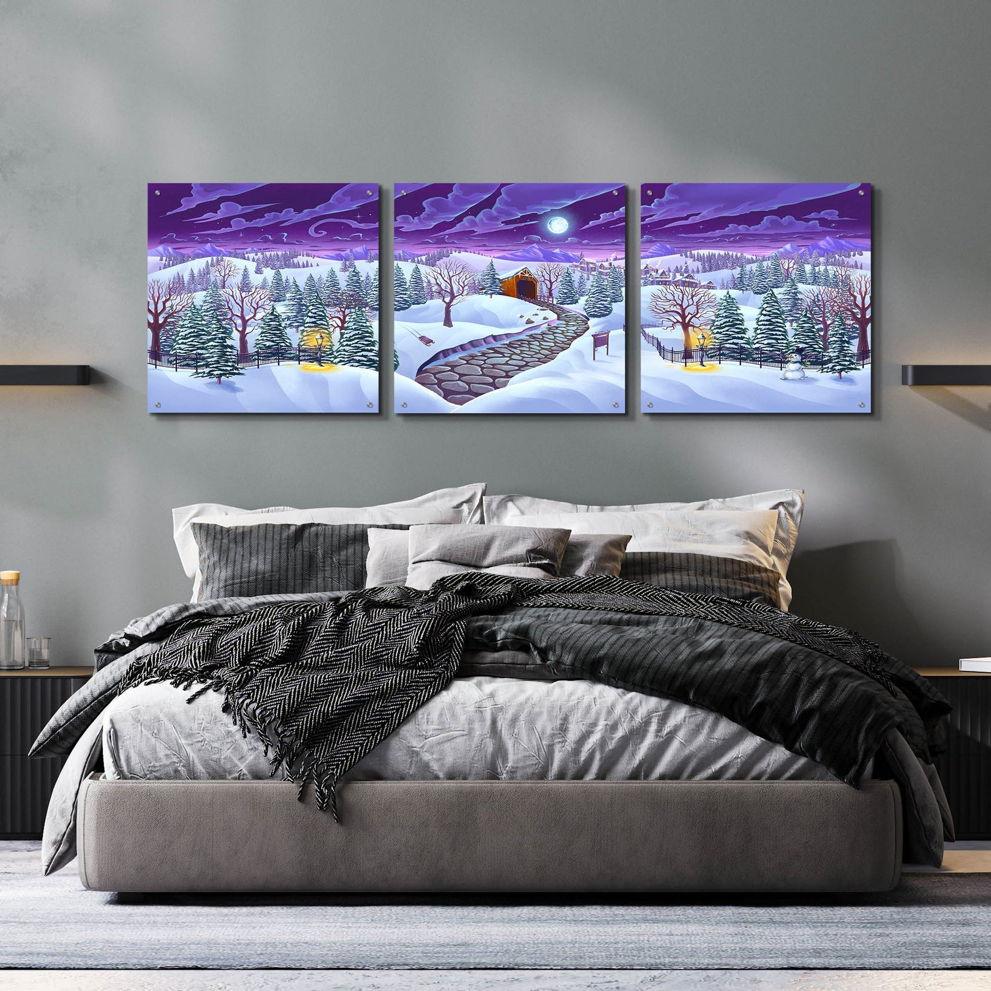 Epic Art 'Christmas Woods' by Flyland Designs, Acrylic Glass Wall Art, 3 Piece Set,72x24