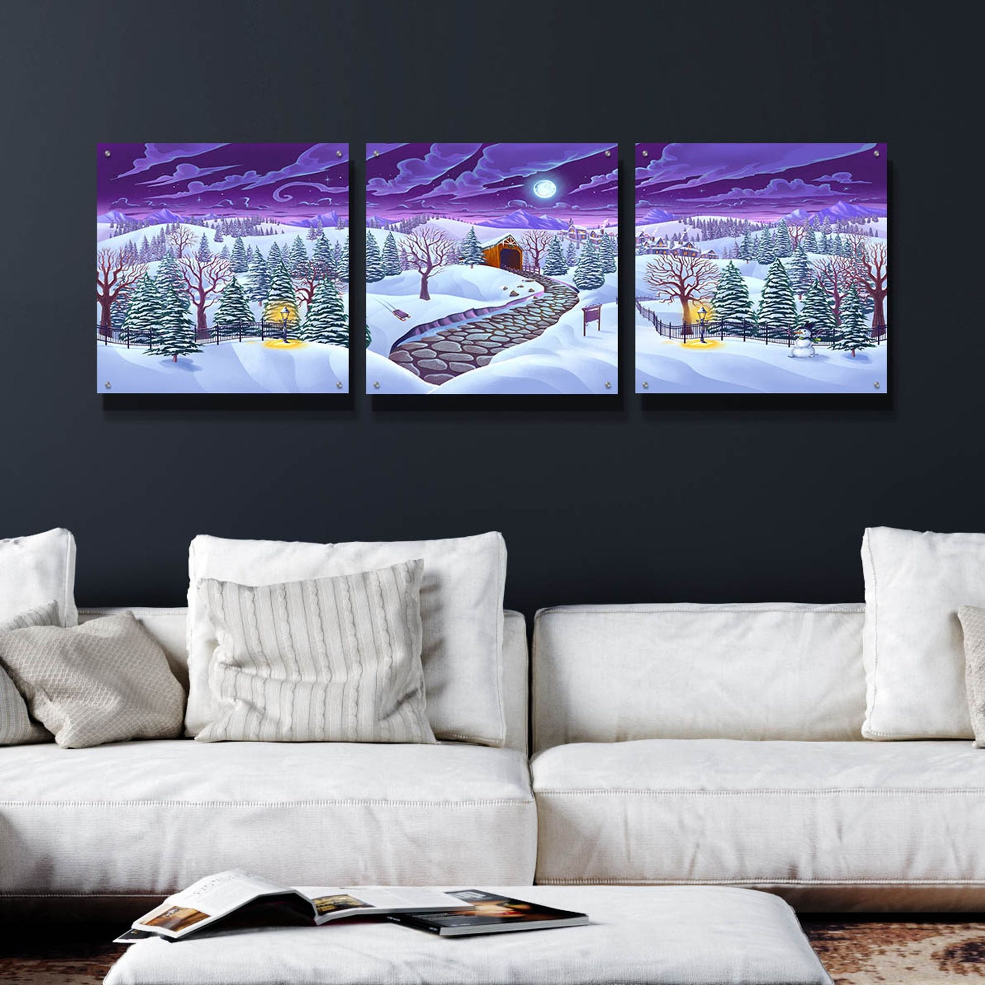 Epic Art 'Christmas Woods' by Flyland Designs, Acrylic Glass Wall Art, 3 Piece Set,72x24