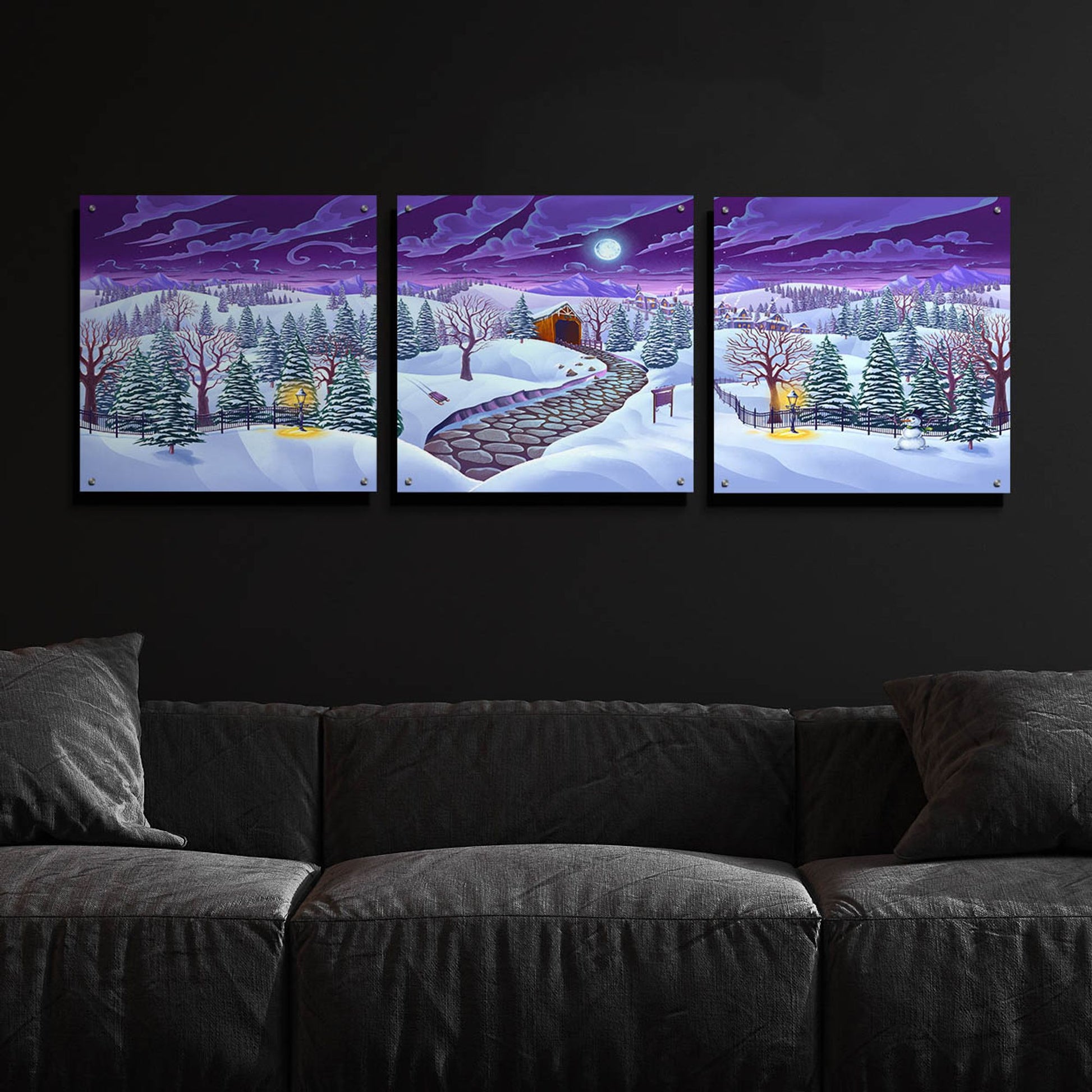 Epic Art 'Christmas Woods' by Flyland Designs, Acrylic Glass Wall Art, 3 Piece Set,72x24