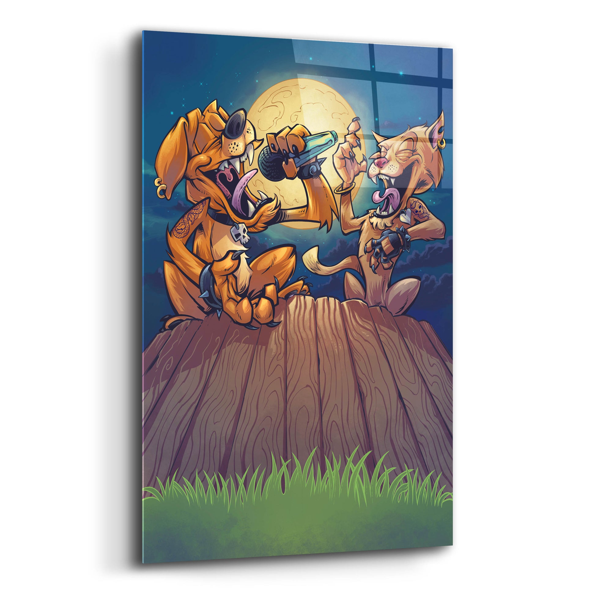 Epic Art 'Dog And Cat On Fence' by Flyland Designs, Acrylic Glass Wall Art,12x16