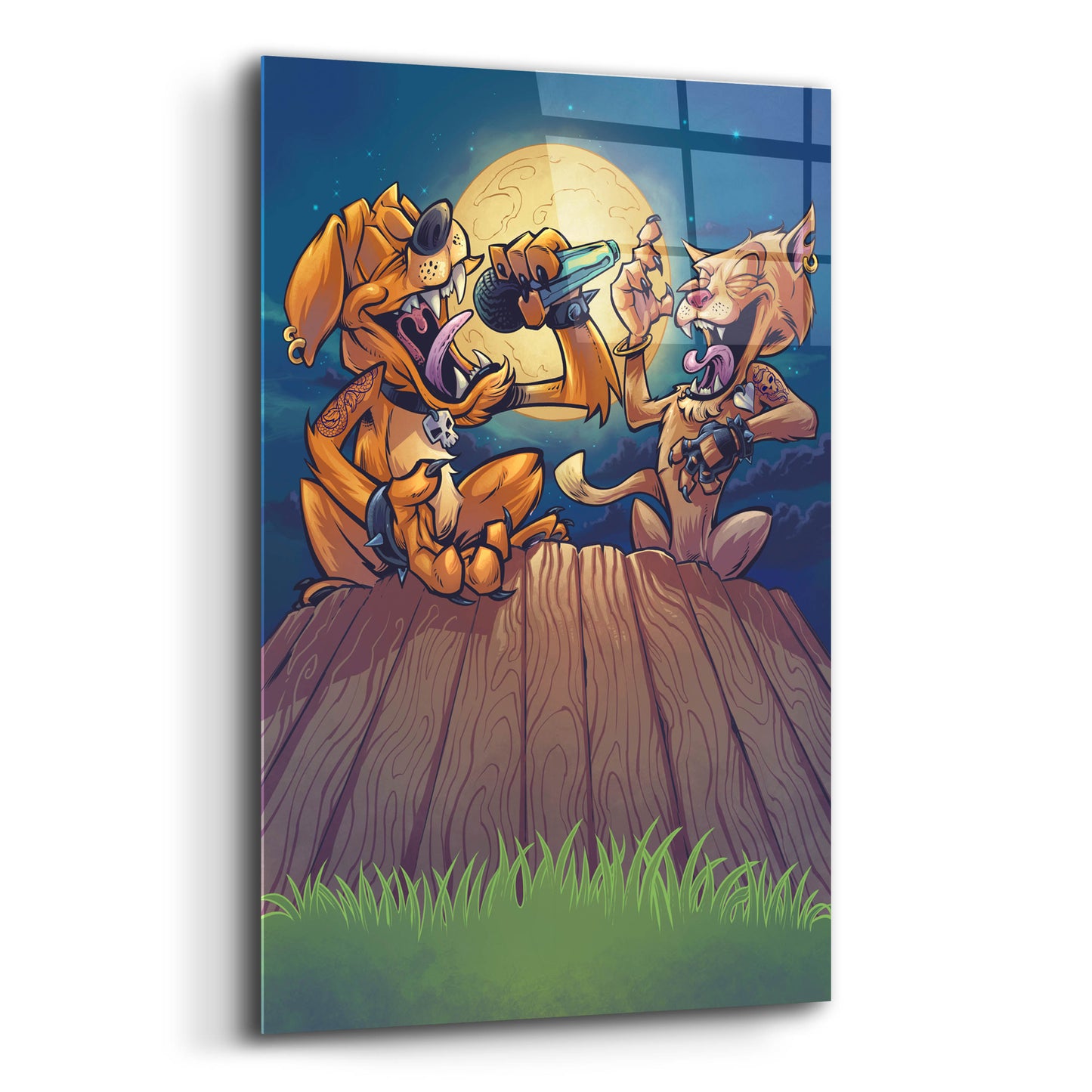 Epic Art 'Dog And Cat On Fence' by Flyland Designs, Acrylic Glass Wall Art,16x24