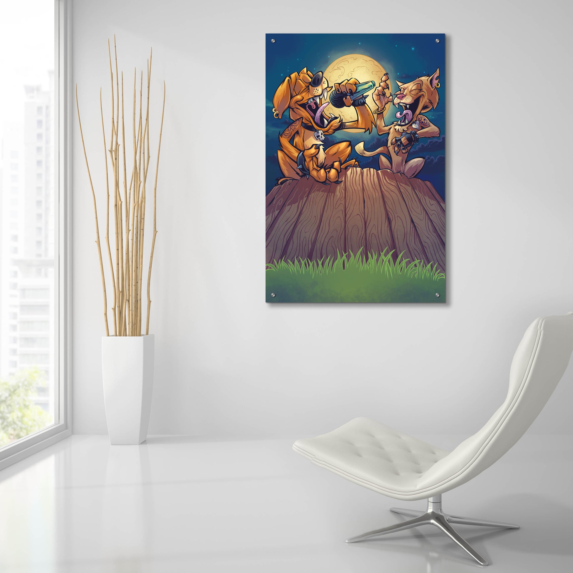 Epic Art 'Dog And Cat On Fence' by Flyland Designs, Acrylic Glass Wall Art,24x36