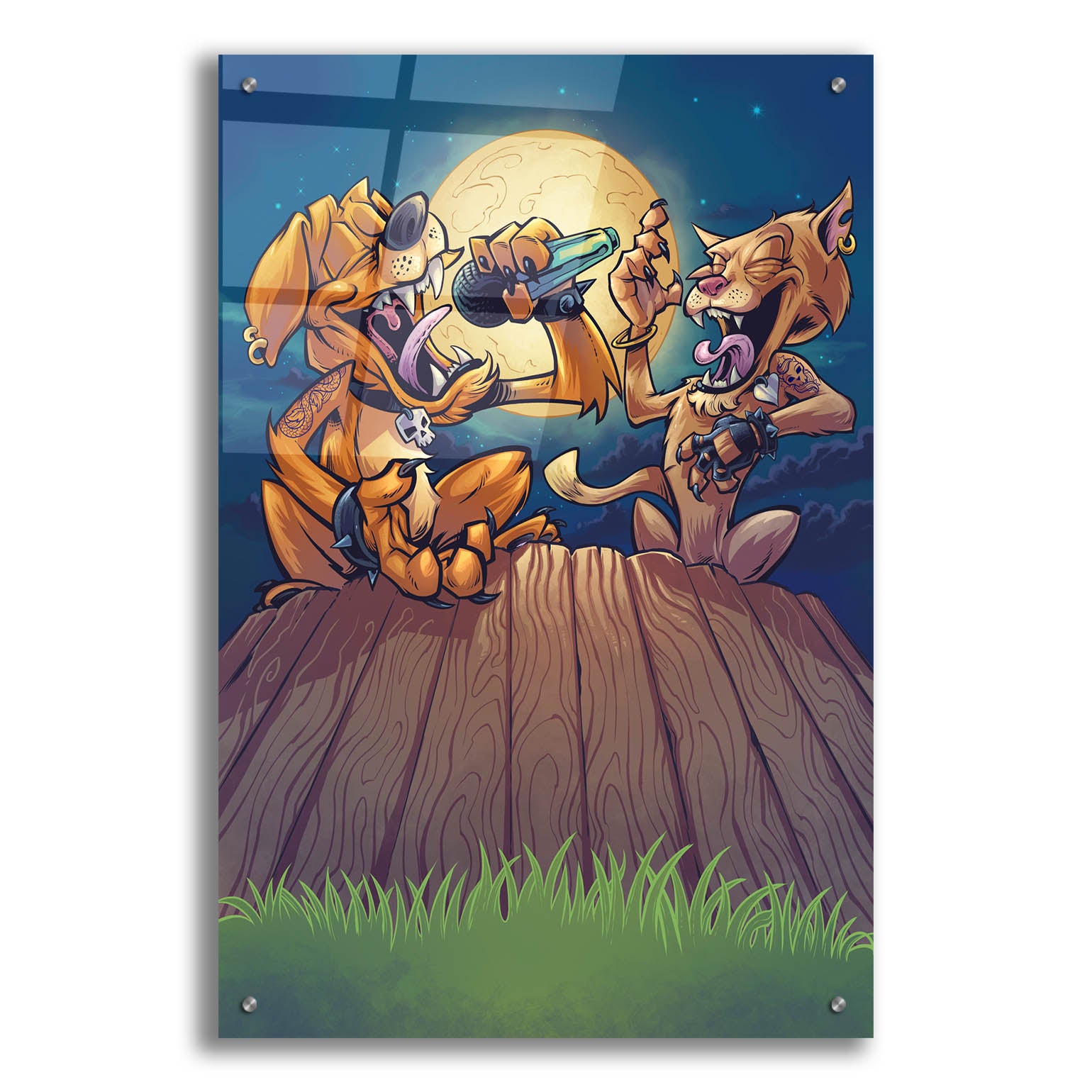 Epic Art 'Dog And Cat On Fence' by Flyland Designs, Acrylic Glass Wall Art,24x36