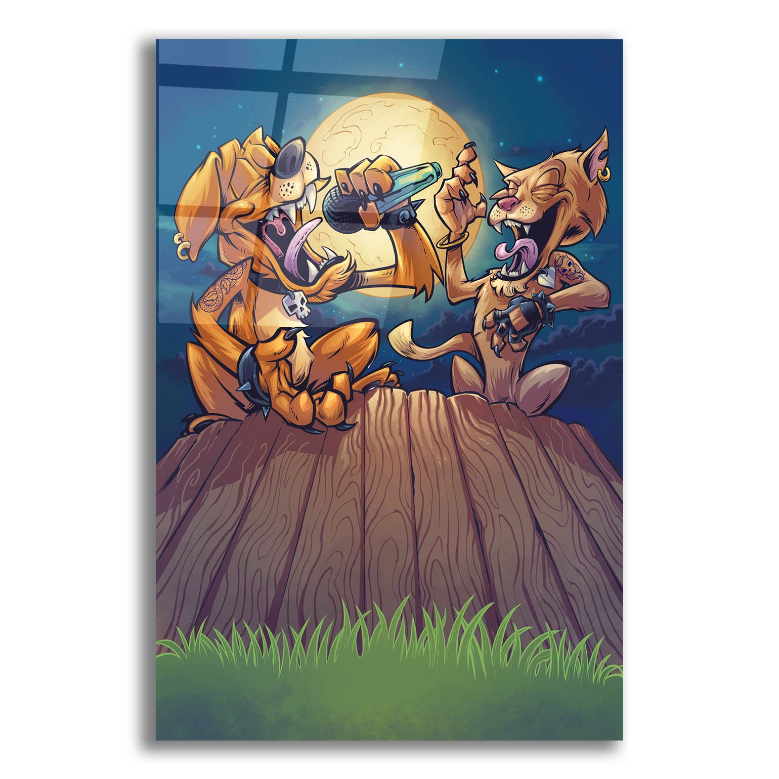 Epic Art 'Dog And Cat On Fence' by Flyland Designs, Acrylic Glass Wall Art