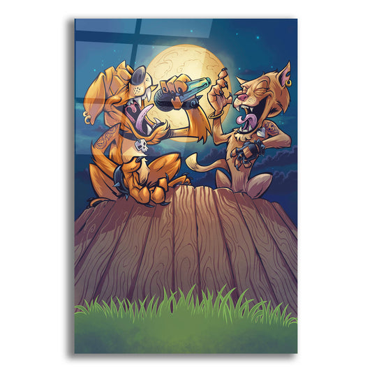 Epic Art 'Dog And Cat On Fence' by Flyland Designs, Acrylic Glass Wall Art