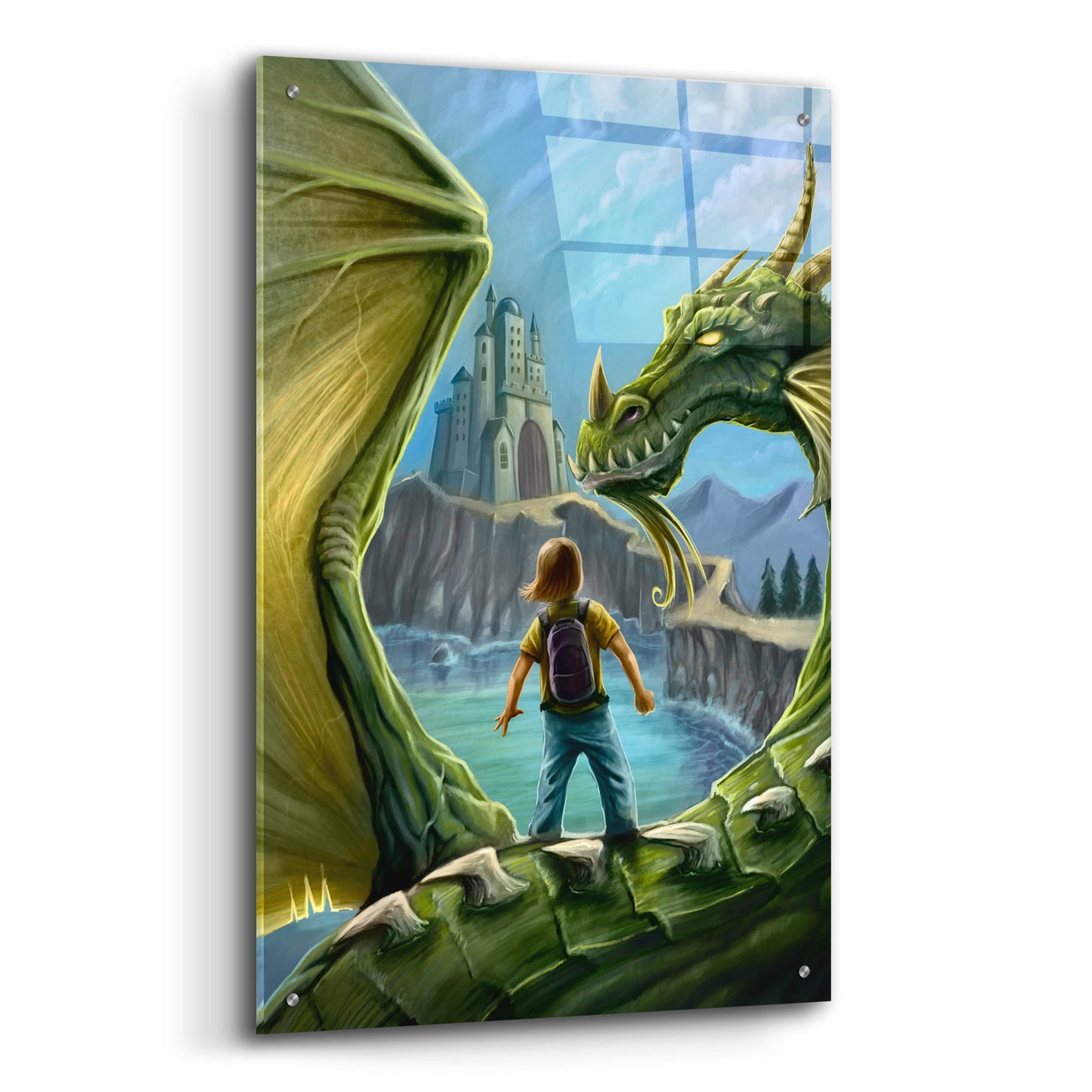 Epic Art 'Dragon And Castle' by Flyland Designs, Acrylic Glass Wall Art,24x36