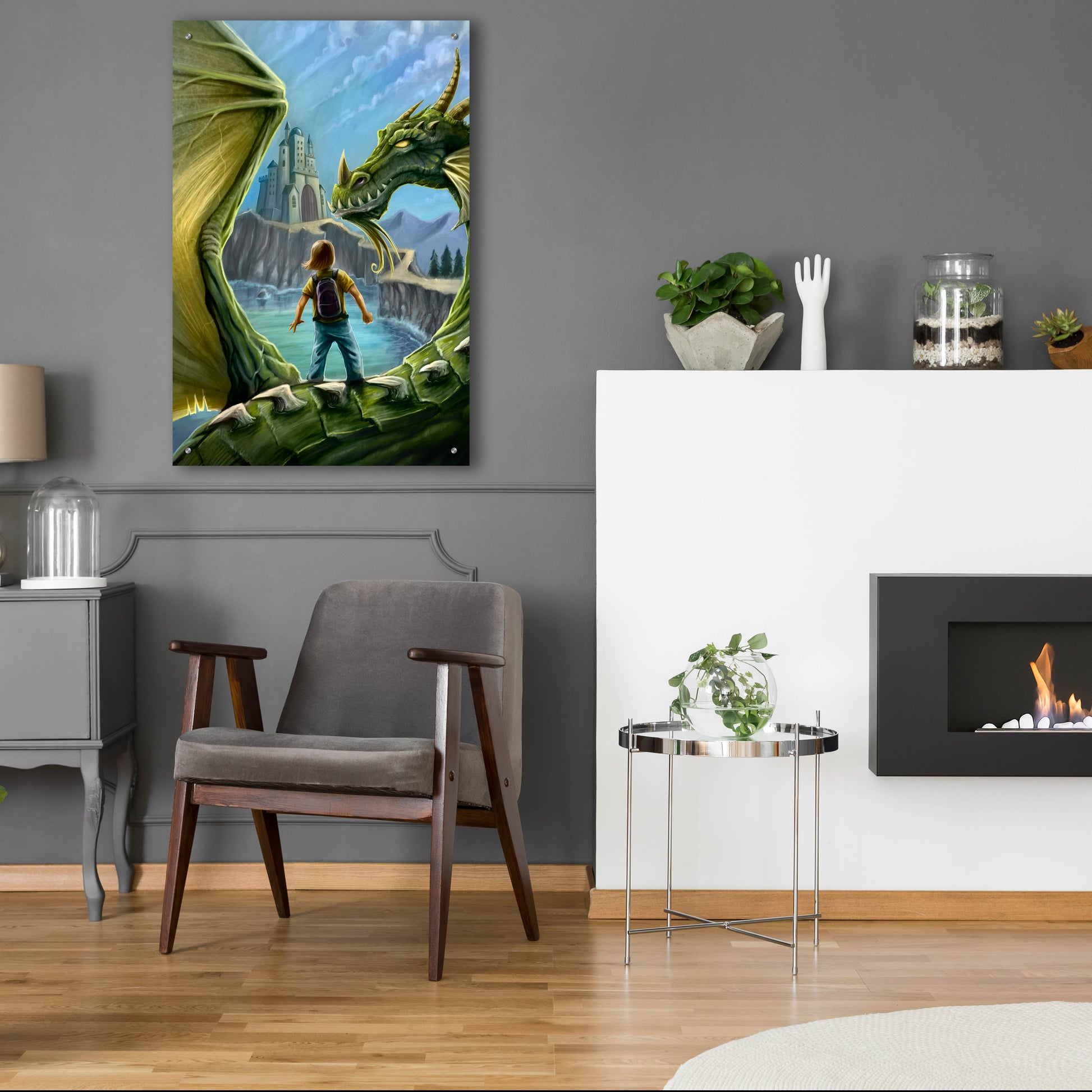 Epic Art 'Dragon And Castle' by Flyland Designs, Acrylic Glass Wall Art,24x36