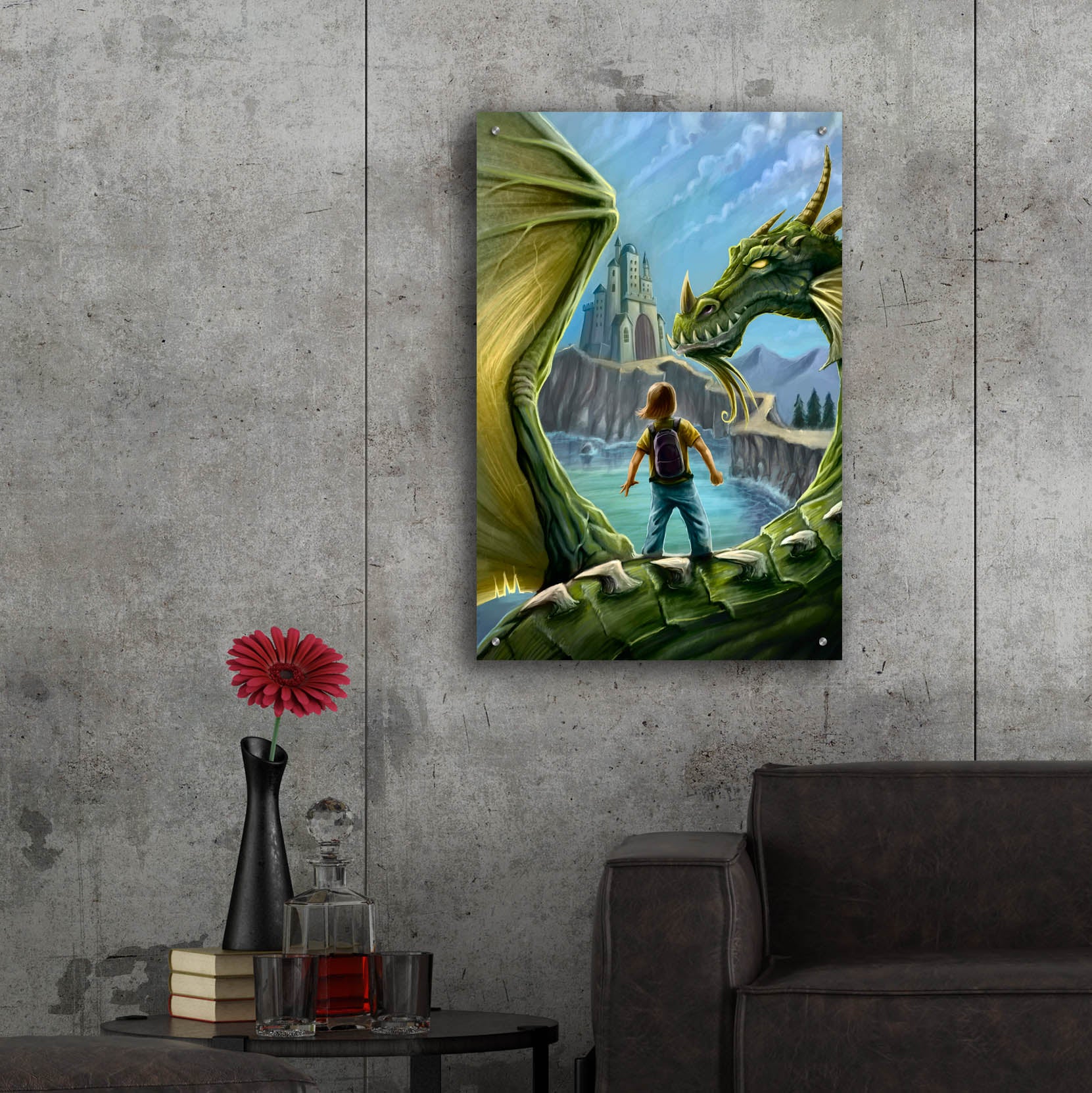 Epic Art 'Dragon And Castle' by Flyland Designs, Acrylic Glass Wall Art,24x36