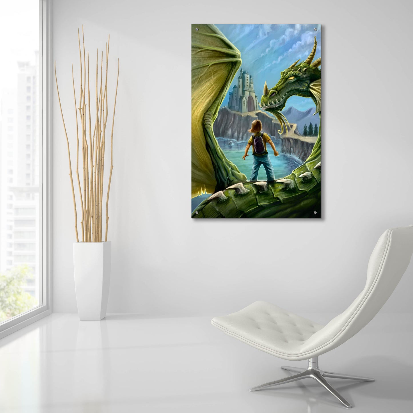 Epic Art 'Dragon And Castle' by Flyland Designs, Acrylic Glass Wall Art,24x36