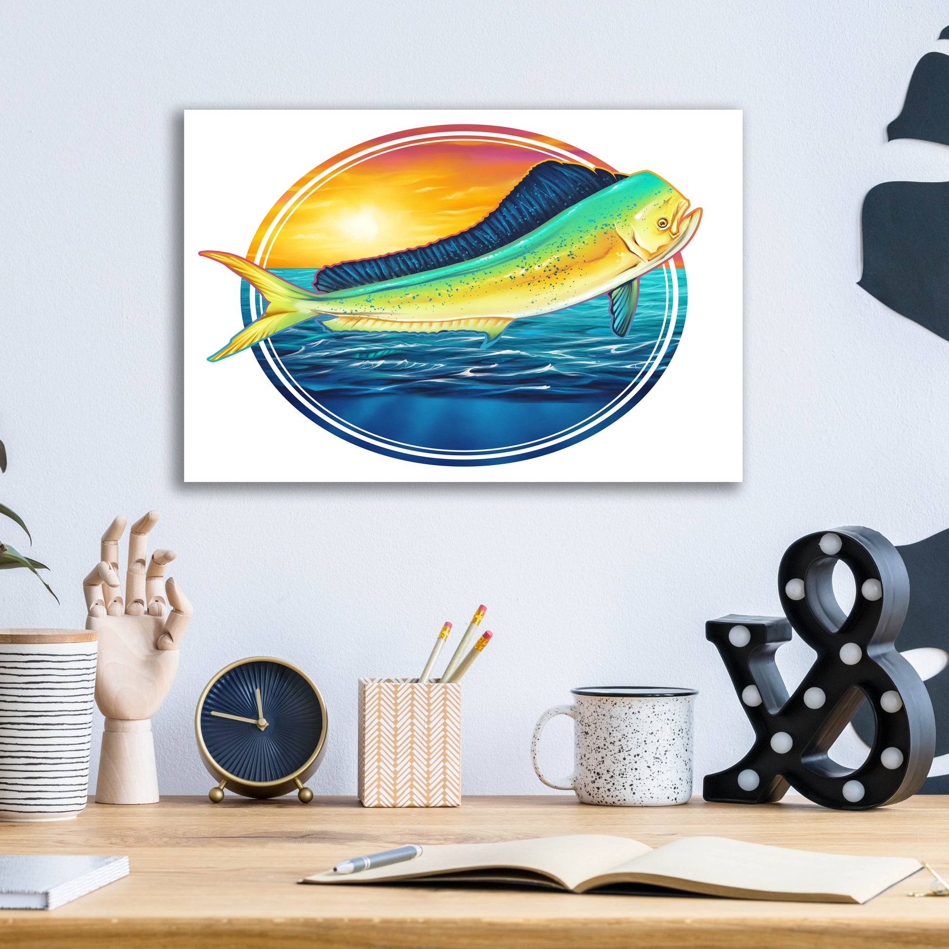 Epic Art 'Dolphin Fish Illustration' by Flyland Designs, Acrylic Glass Wall Art,16x12