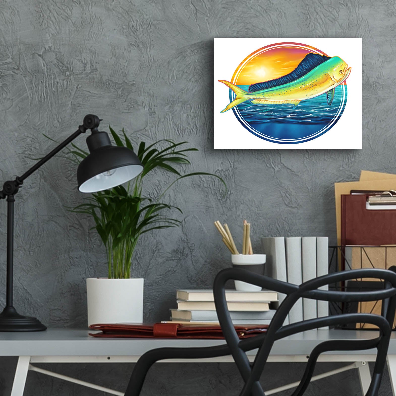 Epic Art 'Dolphin Fish Illustration' by Flyland Designs, Acrylic Glass Wall Art,16x12