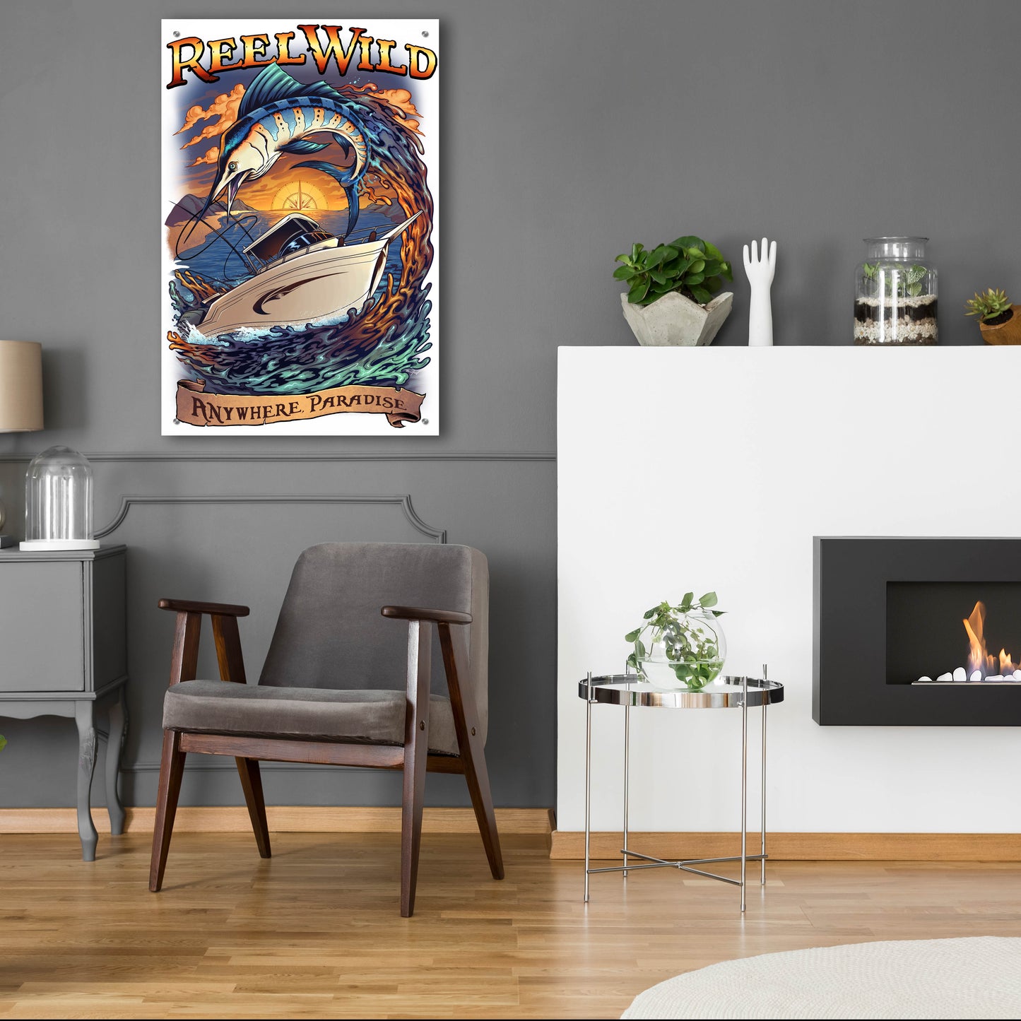 Epic Art 'Marlin Fishing Boat Reel Wild' by Flyland Designs, Acrylic Glass Wall Art,24x36