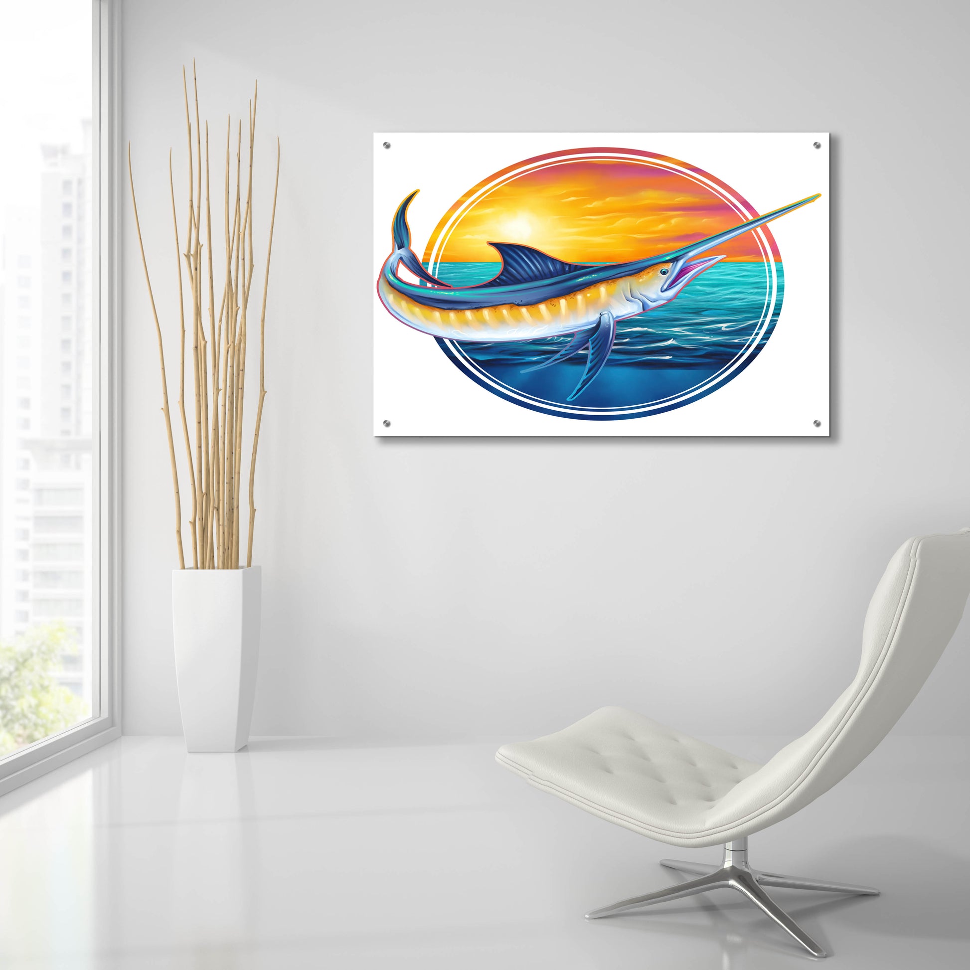 Epic Art 'Marlin Illustration' by Flyland Designs, Acrylic Glass Wall Art,36x24