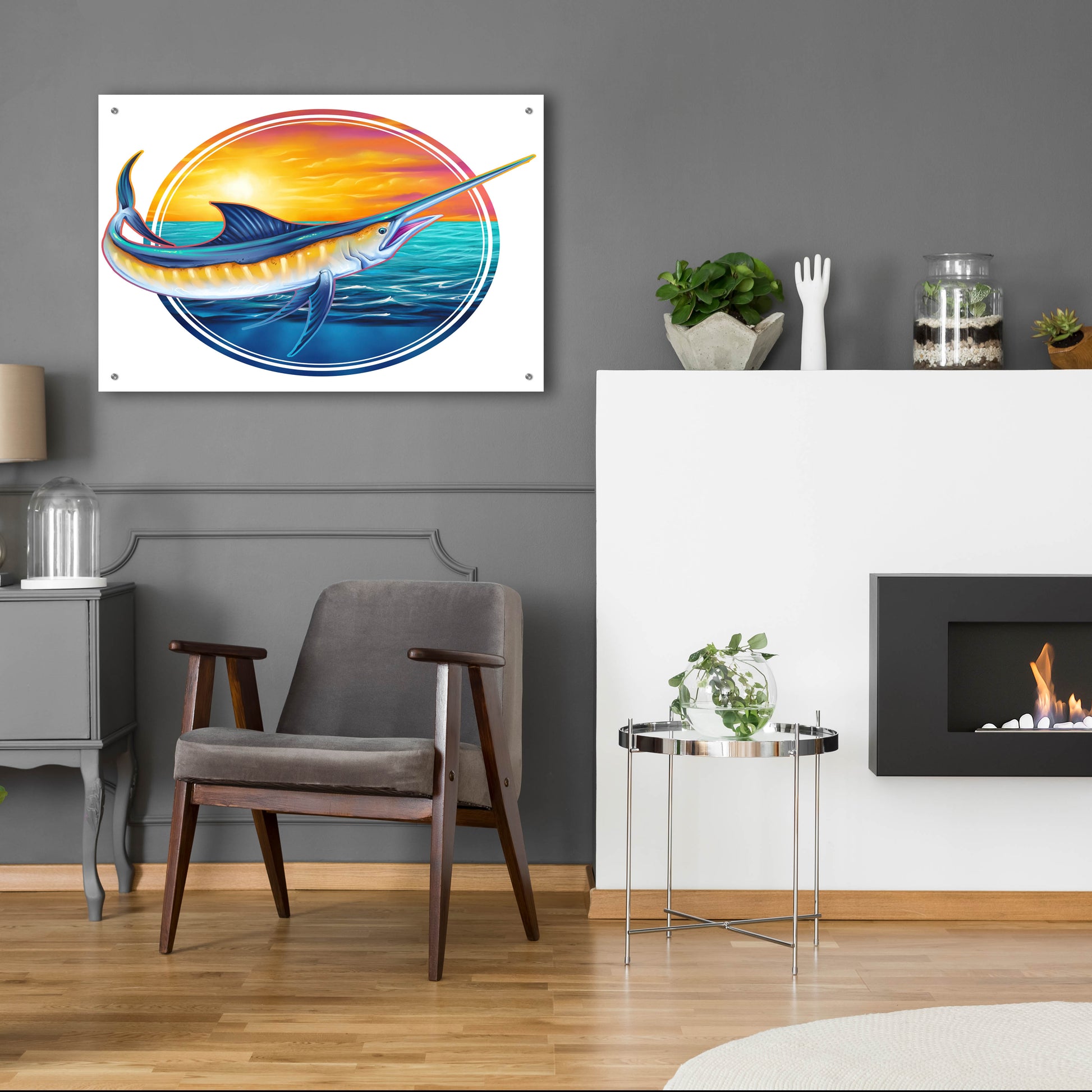 Epic Art 'Marlin Illustration' by Flyland Designs, Acrylic Glass Wall Art,36x24