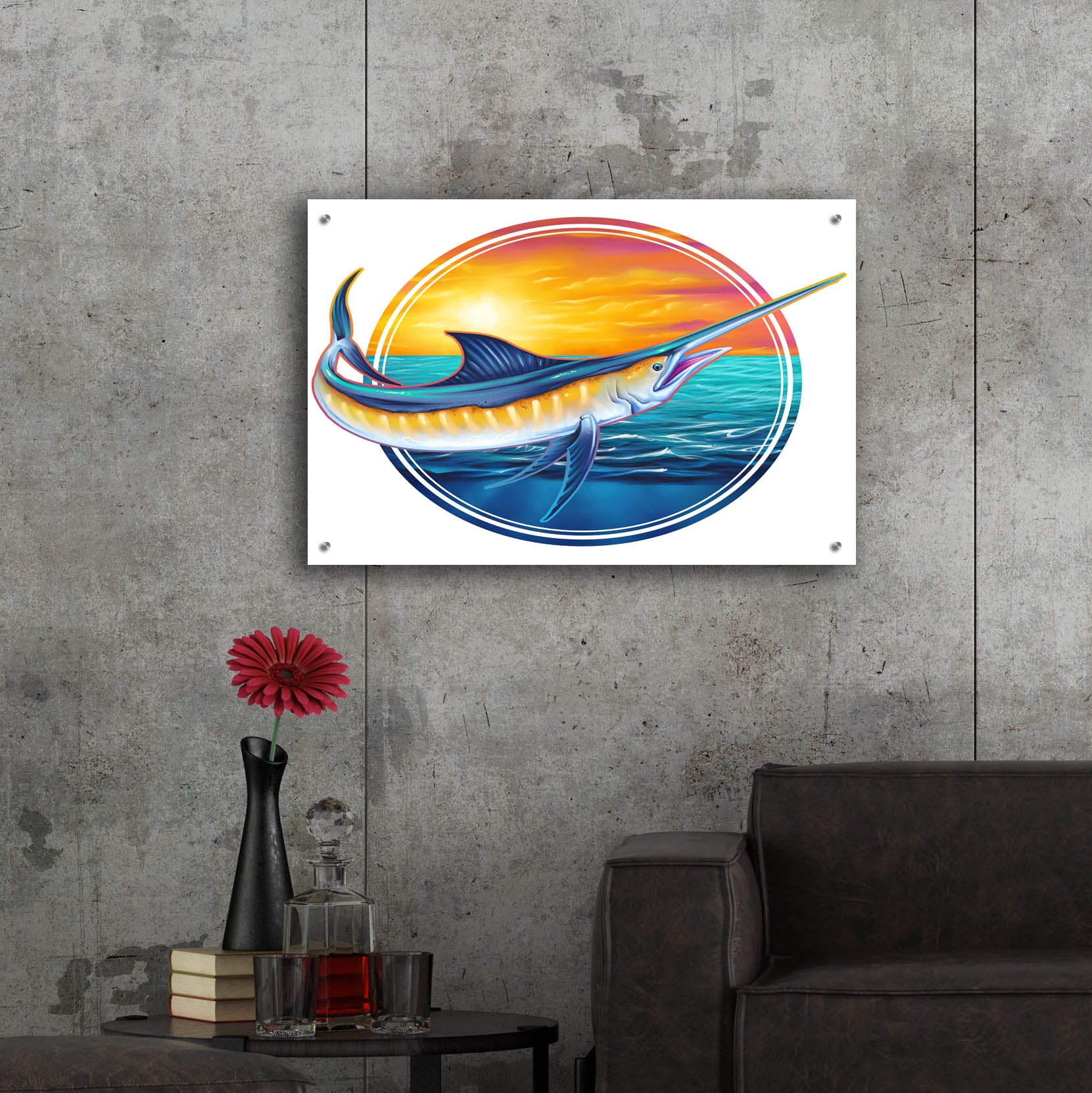 Epic Art 'Marlin Illustration' by Flyland Designs, Acrylic Glass Wall Art,36x24