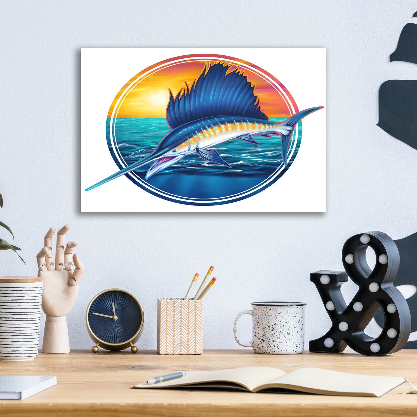 Epic Art 'Sailfish Illustration' by Flyland Designs, Acrylic Glass Wall Art,16x12