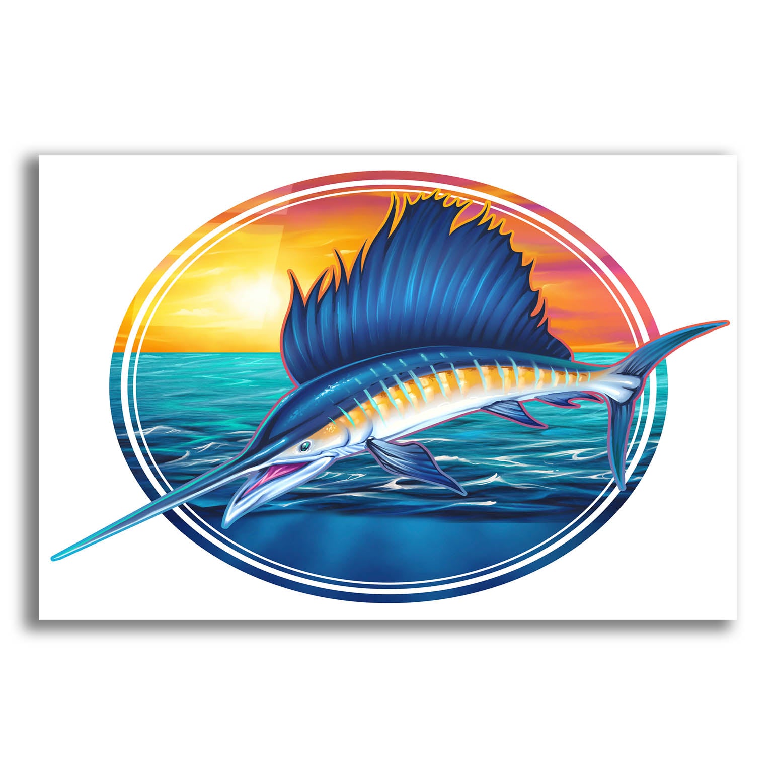 Epic Art 'Sailfish Illustration' by Flyland Designs, Acrylic Glass Wall Art,16x12