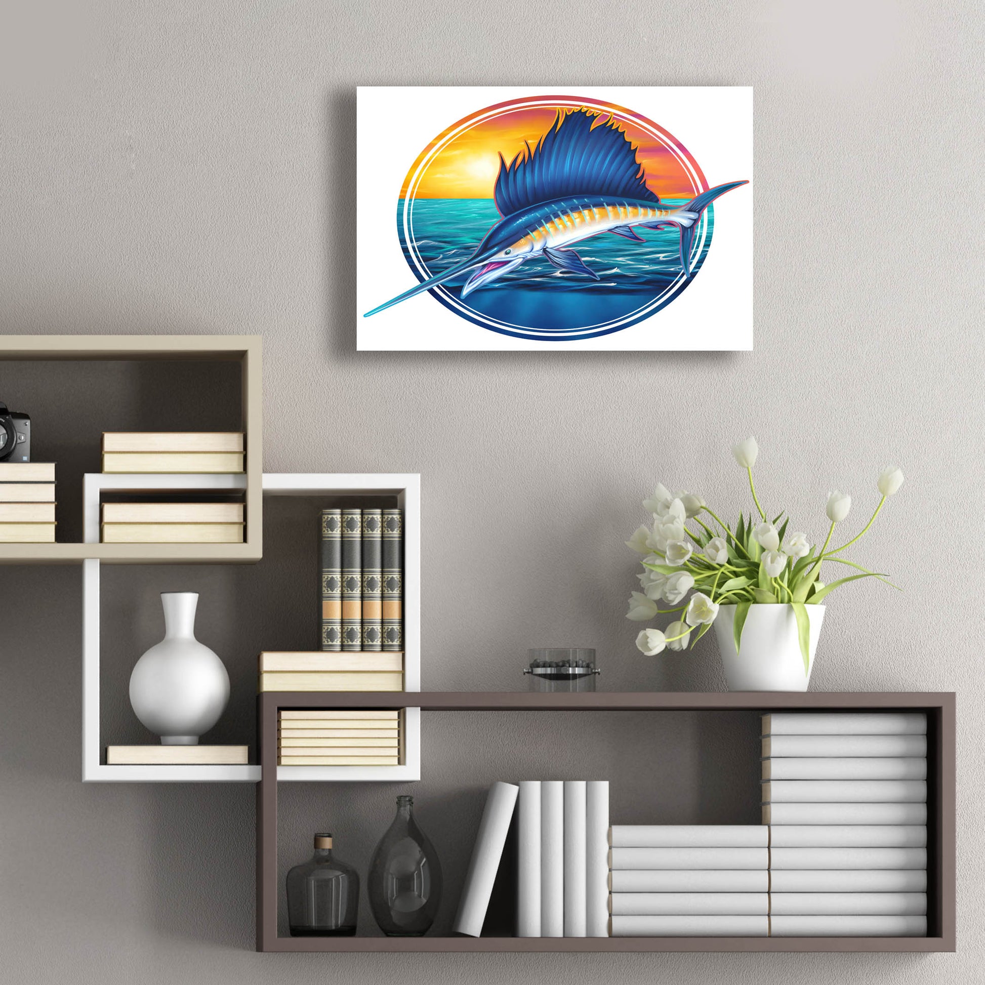 Epic Art 'Sailfish Illustration' by Flyland Designs, Acrylic Glass Wall Art,24x16