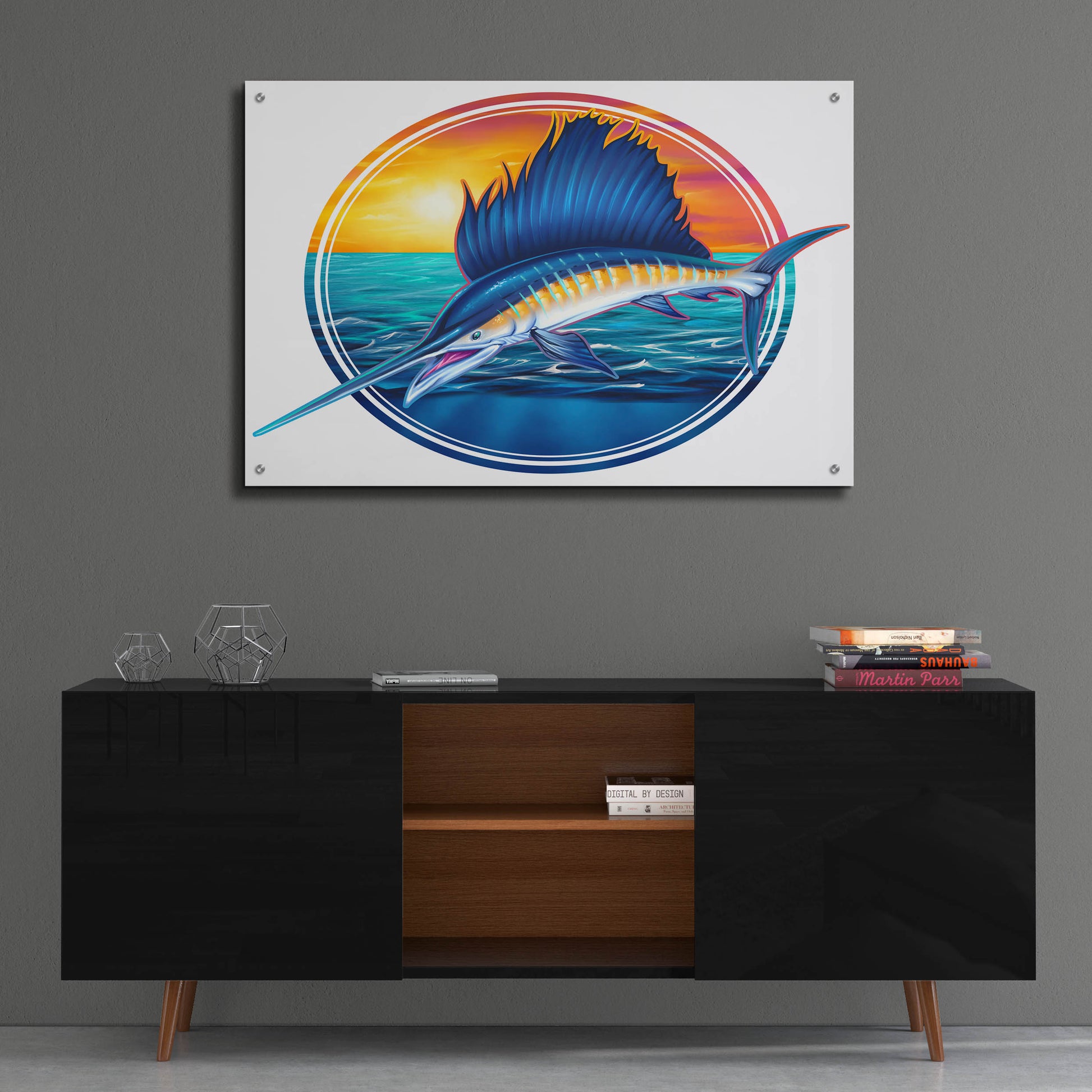 Epic Art 'Sailfish Illustration' by Flyland Designs, Acrylic Glass Wall Art,36x24