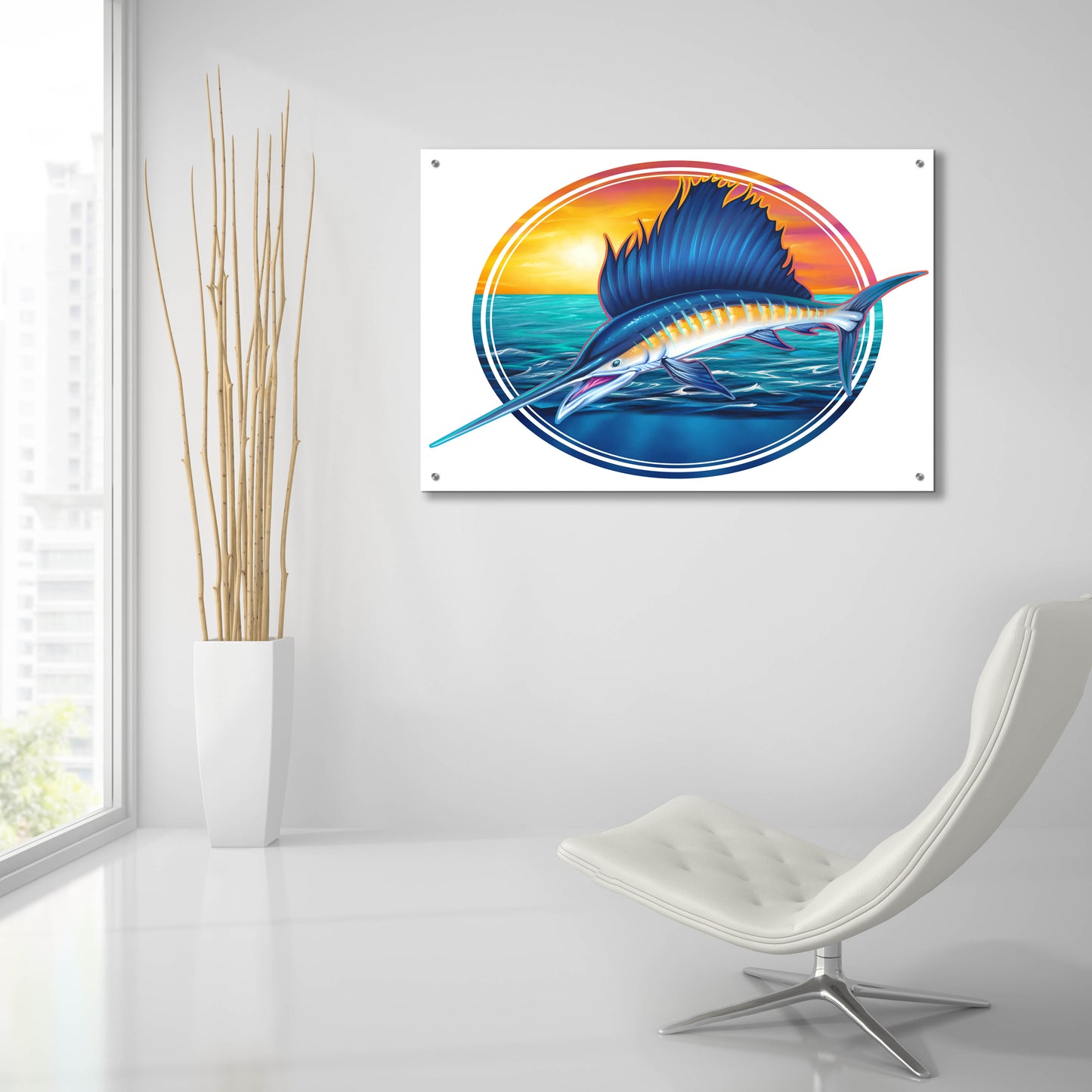 Epic Art 'Sailfish Illustration' by Flyland Designs, Acrylic Glass Wall Art,36x24