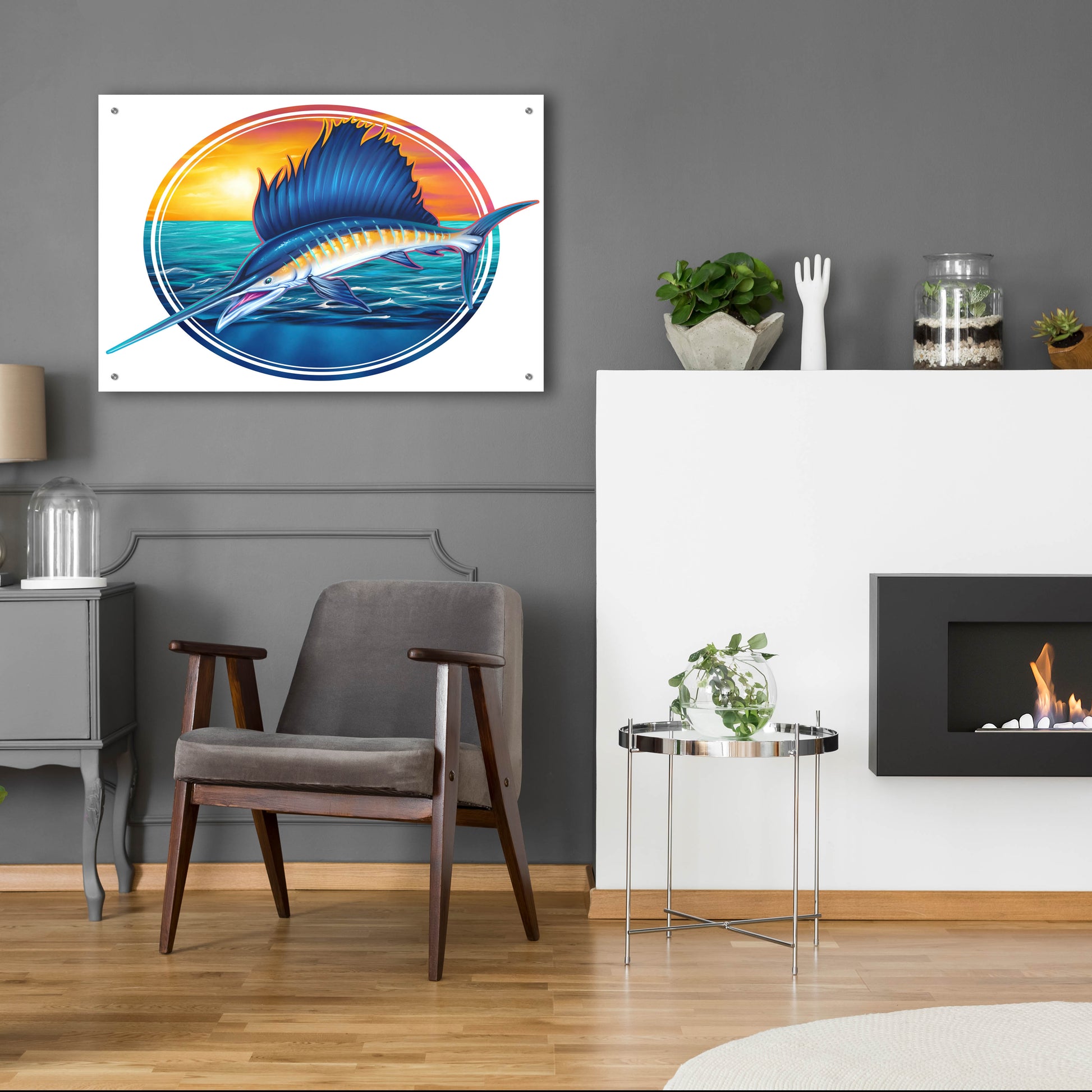 Epic Art 'Sailfish Illustration' by Flyland Designs, Acrylic Glass Wall Art,36x24