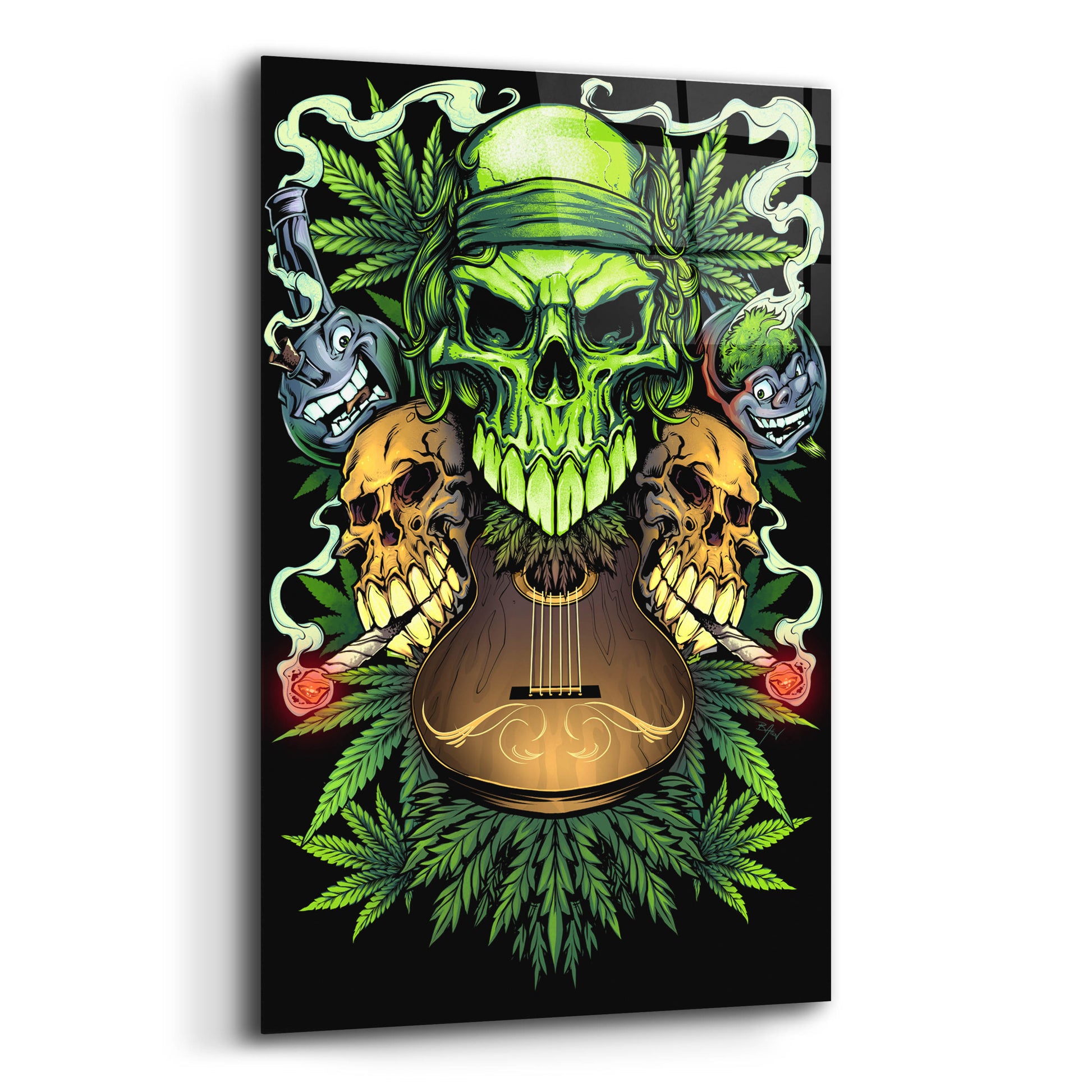 Epic Art 'Marijuana Skulls Full Color' by Flyland Designs, Acrylic Glass Wall Art,12x16