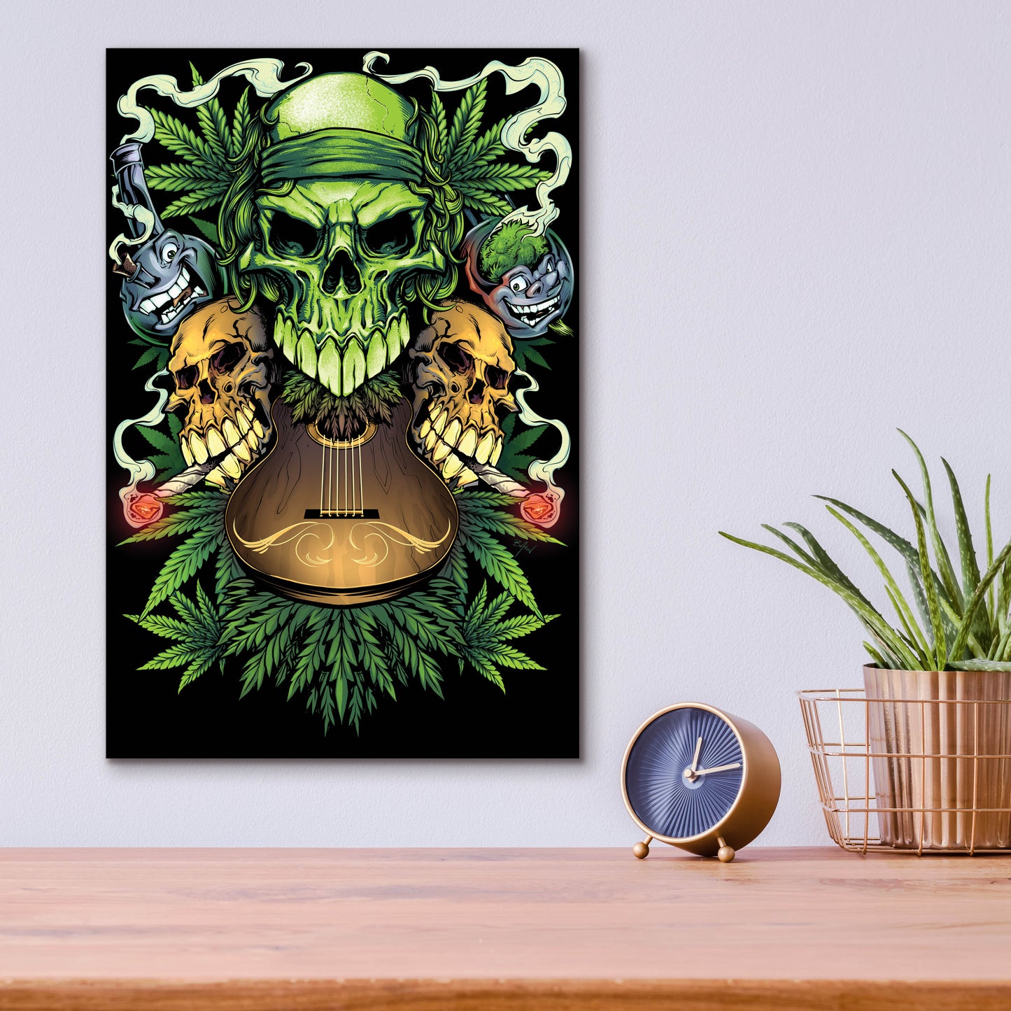 Epic Art 'Marijuana Skulls Full Color' by Flyland Designs, Acrylic Glass Wall Art,12x16