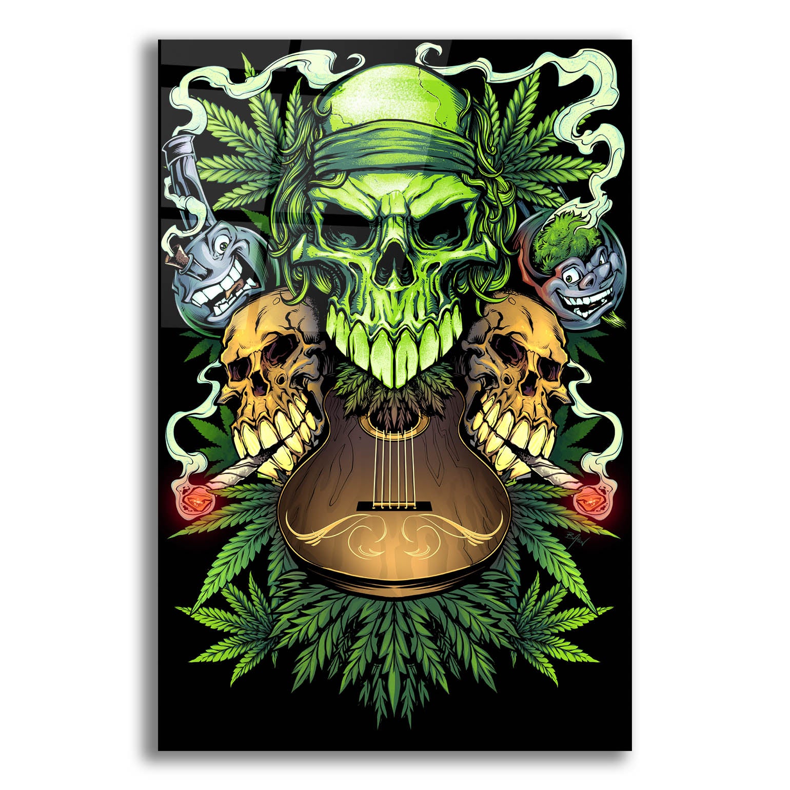 Epic Art 'Marijuana Skulls Full Color' by Flyland Designs, Acrylic Glass Wall Art,12x16