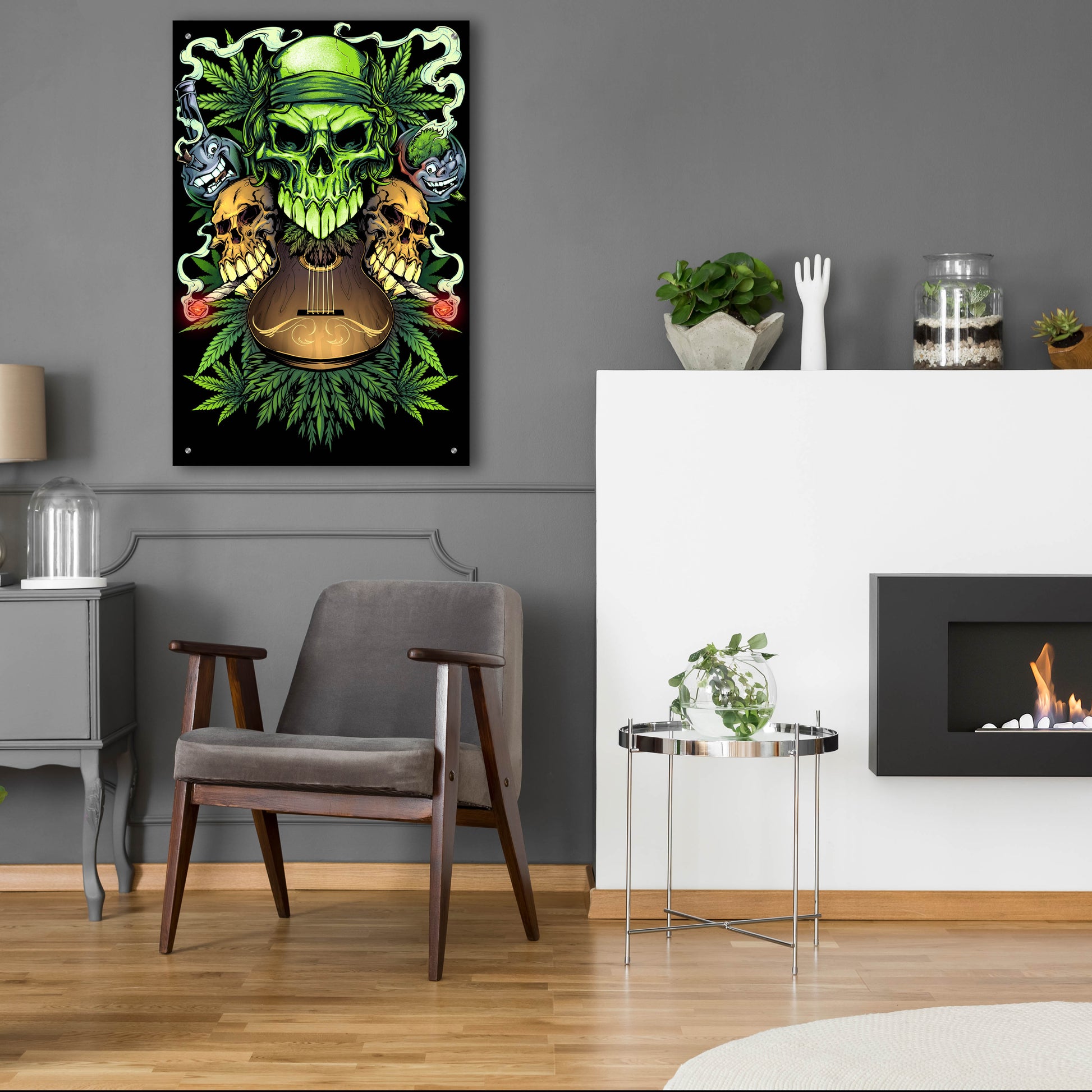 Epic Art 'Marijuana Skulls Full Color' by Flyland Designs, Acrylic Glass Wall Art,24x36