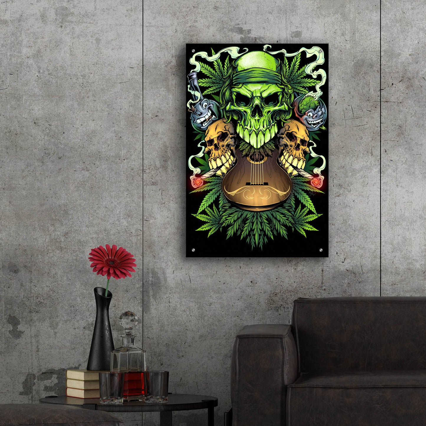 Epic Art 'Marijuana Skulls Full Color' by Flyland Designs, Acrylic Glass Wall Art,24x36