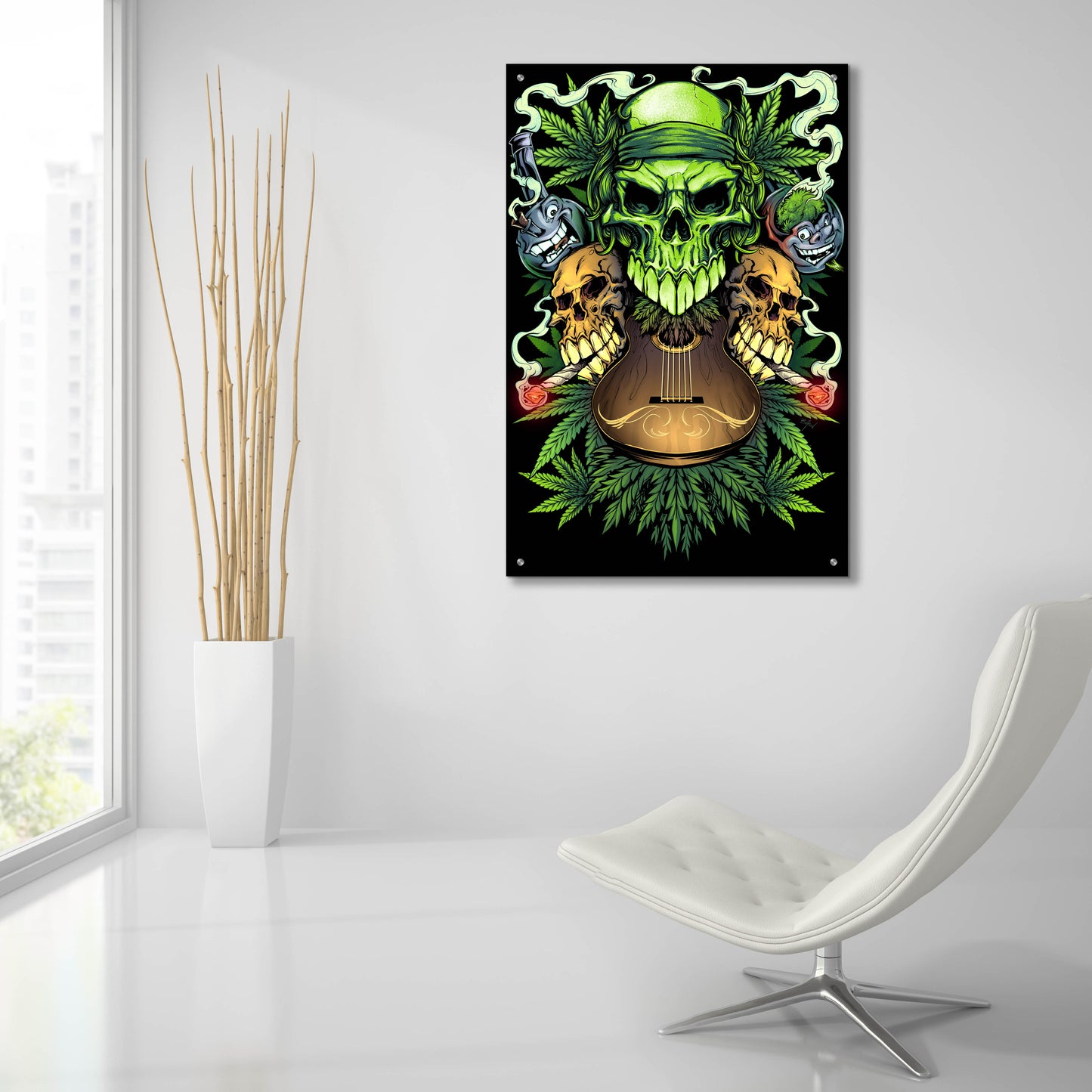 Epic Art 'Marijuana Skulls Full Color' by Flyland Designs, Acrylic Glass Wall Art,24x36