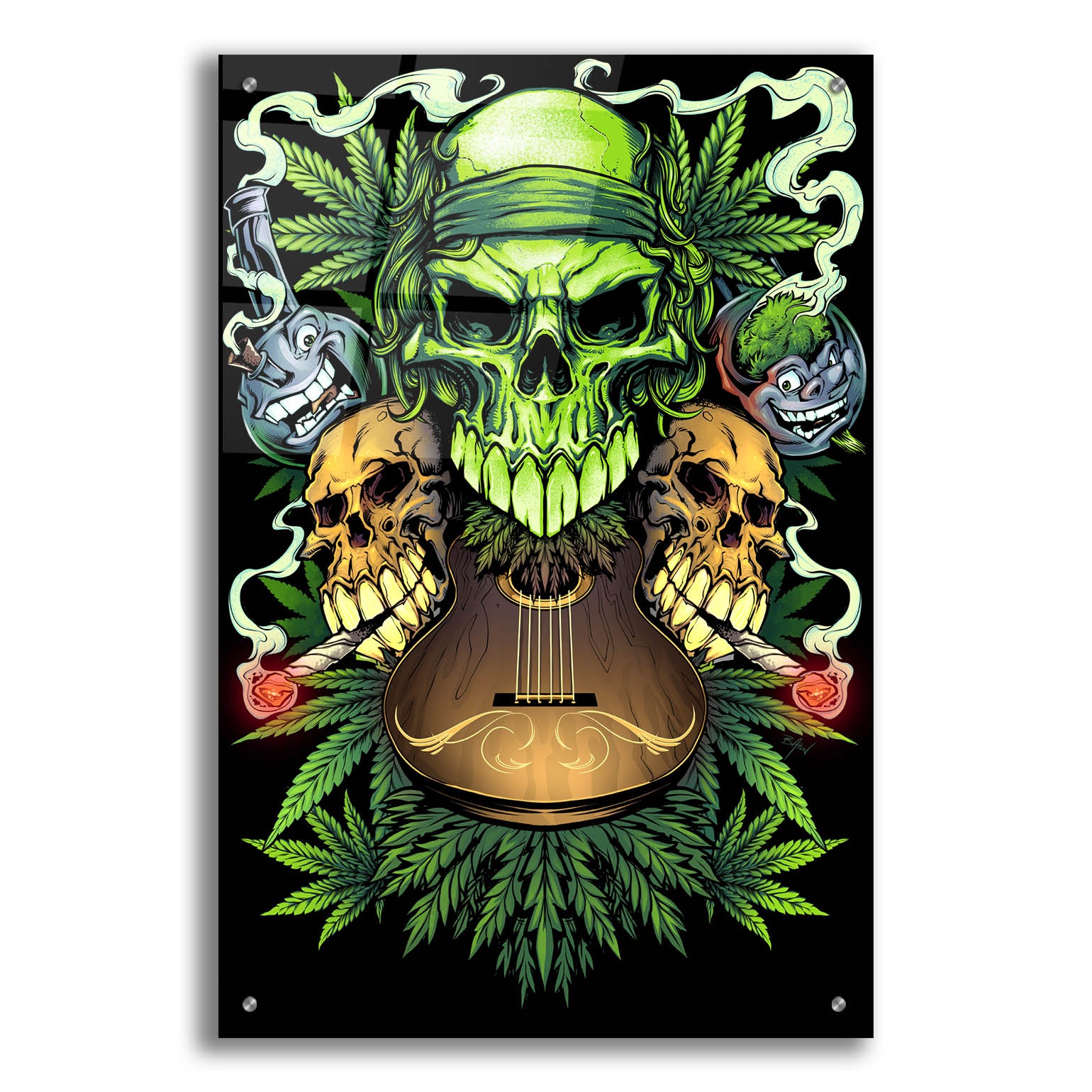 Epic Art 'Marijuana Skulls Full Color' by Flyland Designs, Acrylic Glass Wall Art,24x36