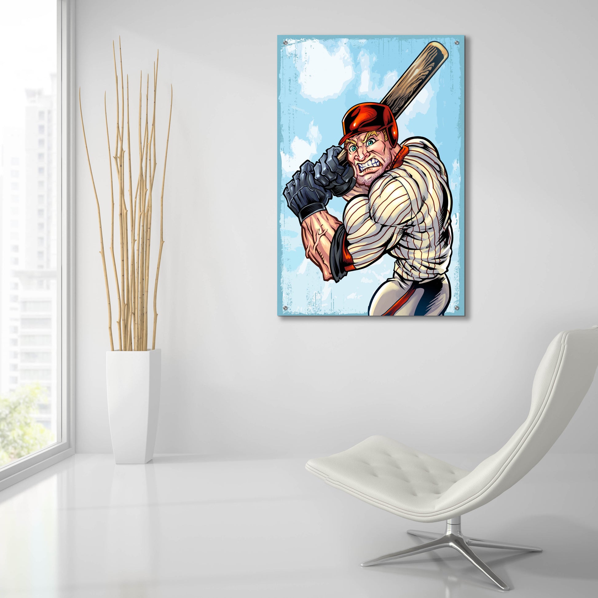 Epic Art 'Cartoon Baseball Player Mascot' by Flyland Designs, Acrylic Glass Wall Art,24x36