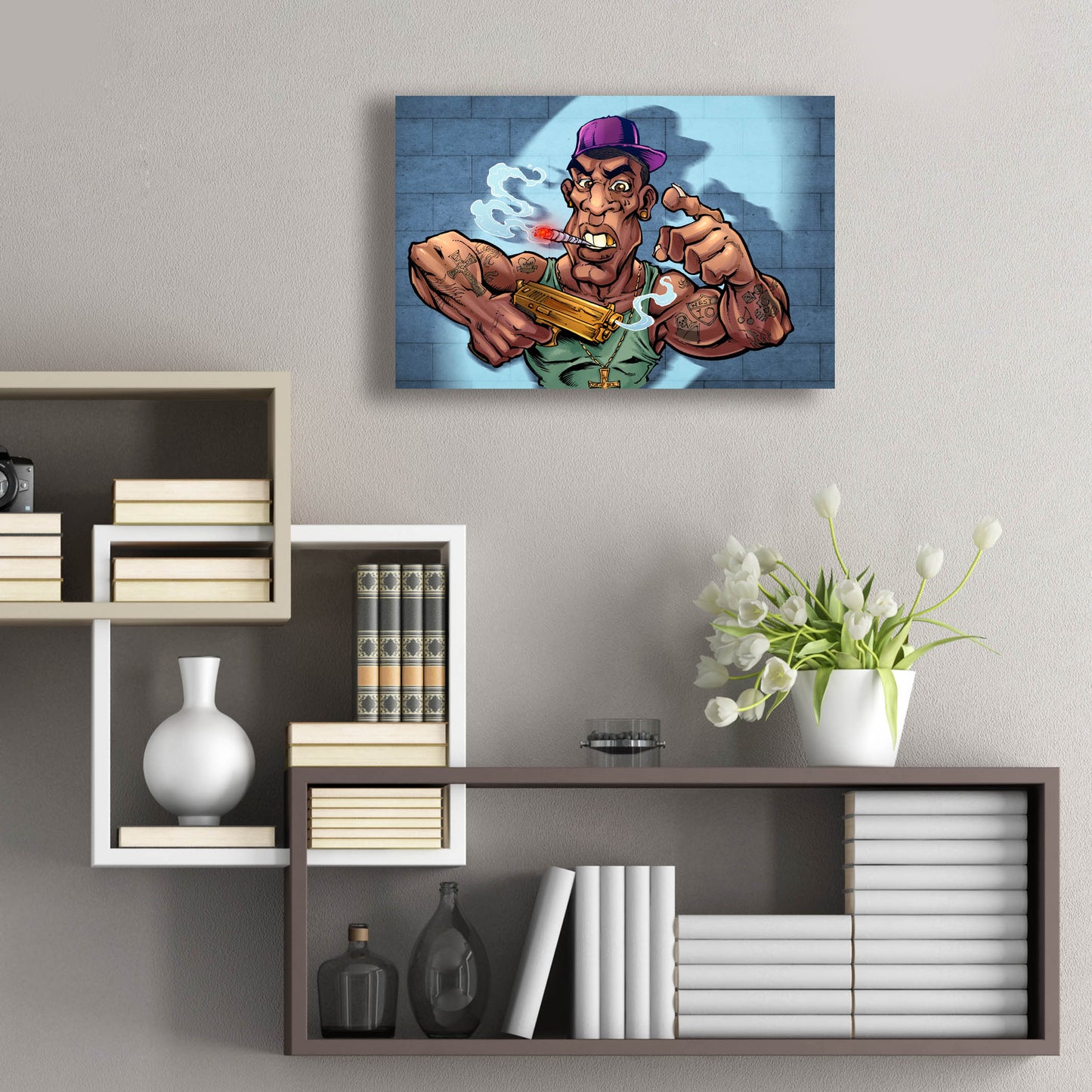 Epic Art 'Crook Character Gang Banger' by Flyland Designs, Acrylic Glass Wall Art,24x16