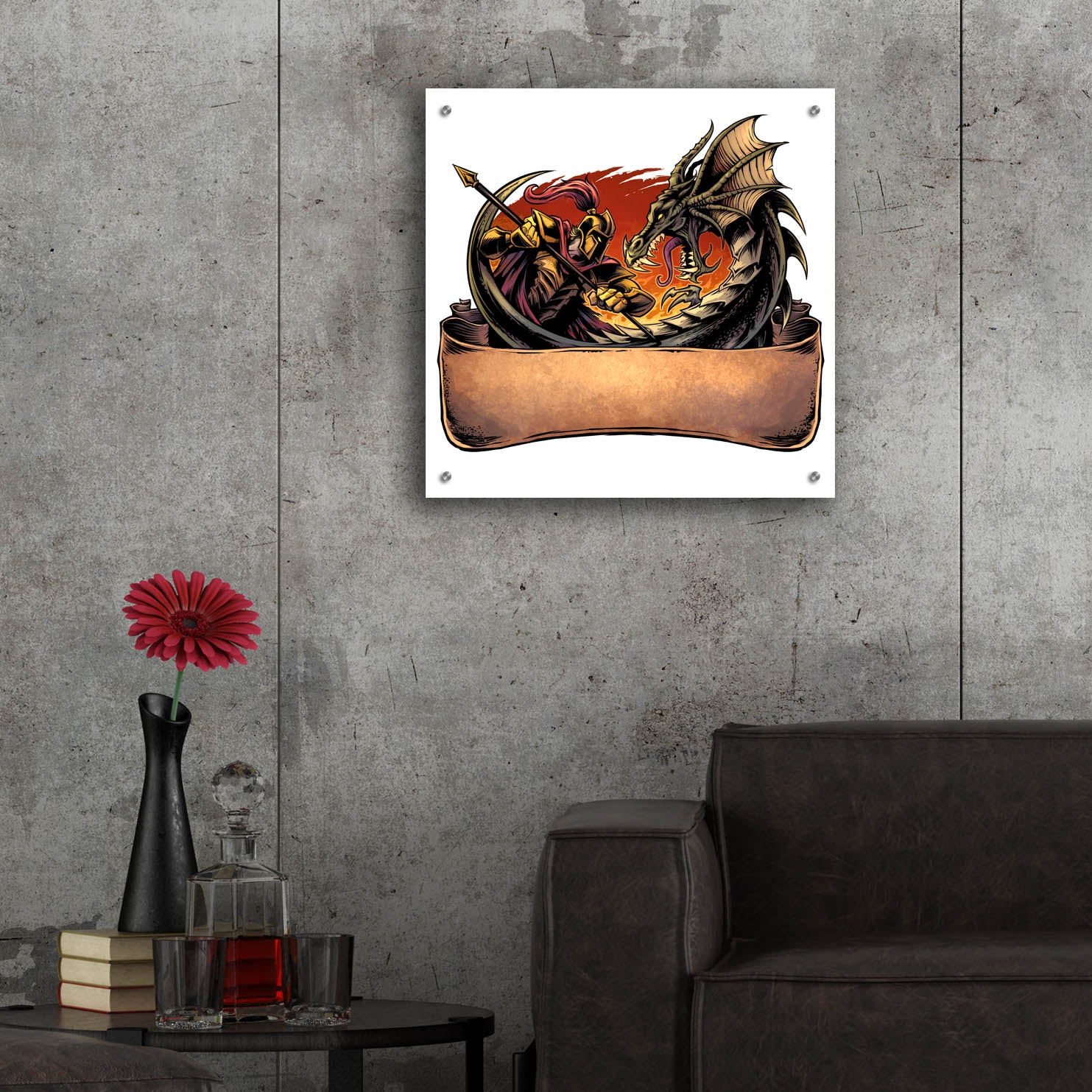 Epic Art 'Dragon and Knight' by Flyland Designs, Acrylic Glass Wall Art,24x24